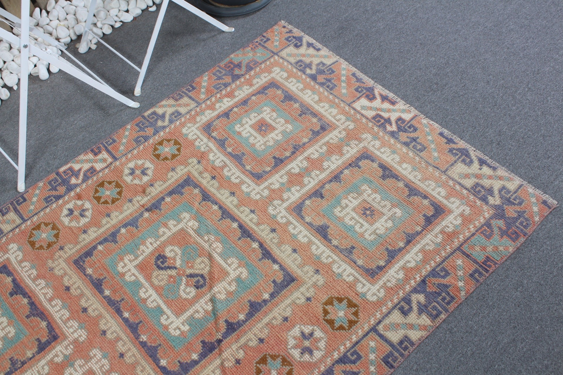 Vintage Rugs, Orange Antique Rugs, 3.5x5.4 ft Accent Rug, Nursery Rug, Oushak Rug, Bedroom Rug, Kitchen Rug, Turkish Rugs, Muted Rugs