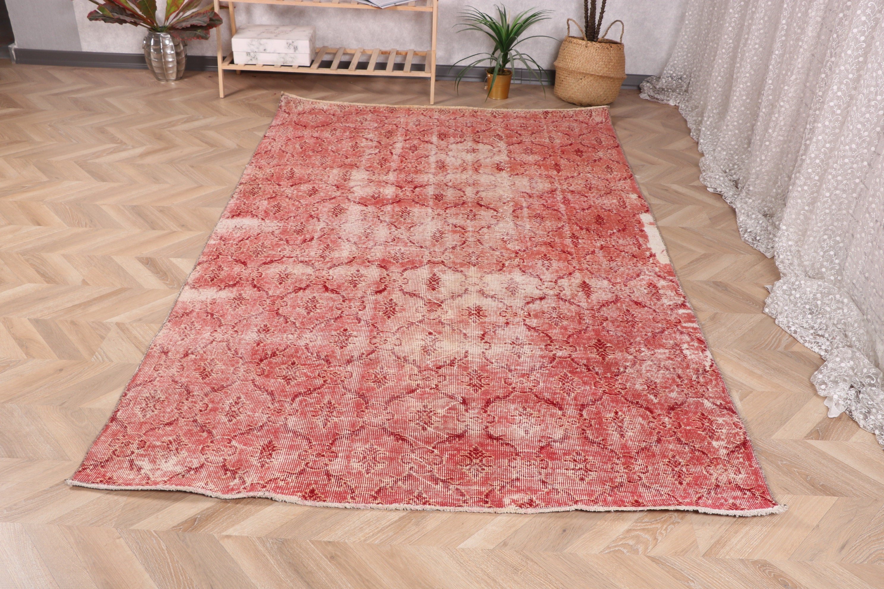 5x8.4 ft Büyük Halı, Bohem Halılar, Türk Halıları, Salon Halıları, Ev Dekorasyonu Halıları, Vintage Halı, Yatak Odası Halıları, Pembe El Dokuma Halılar