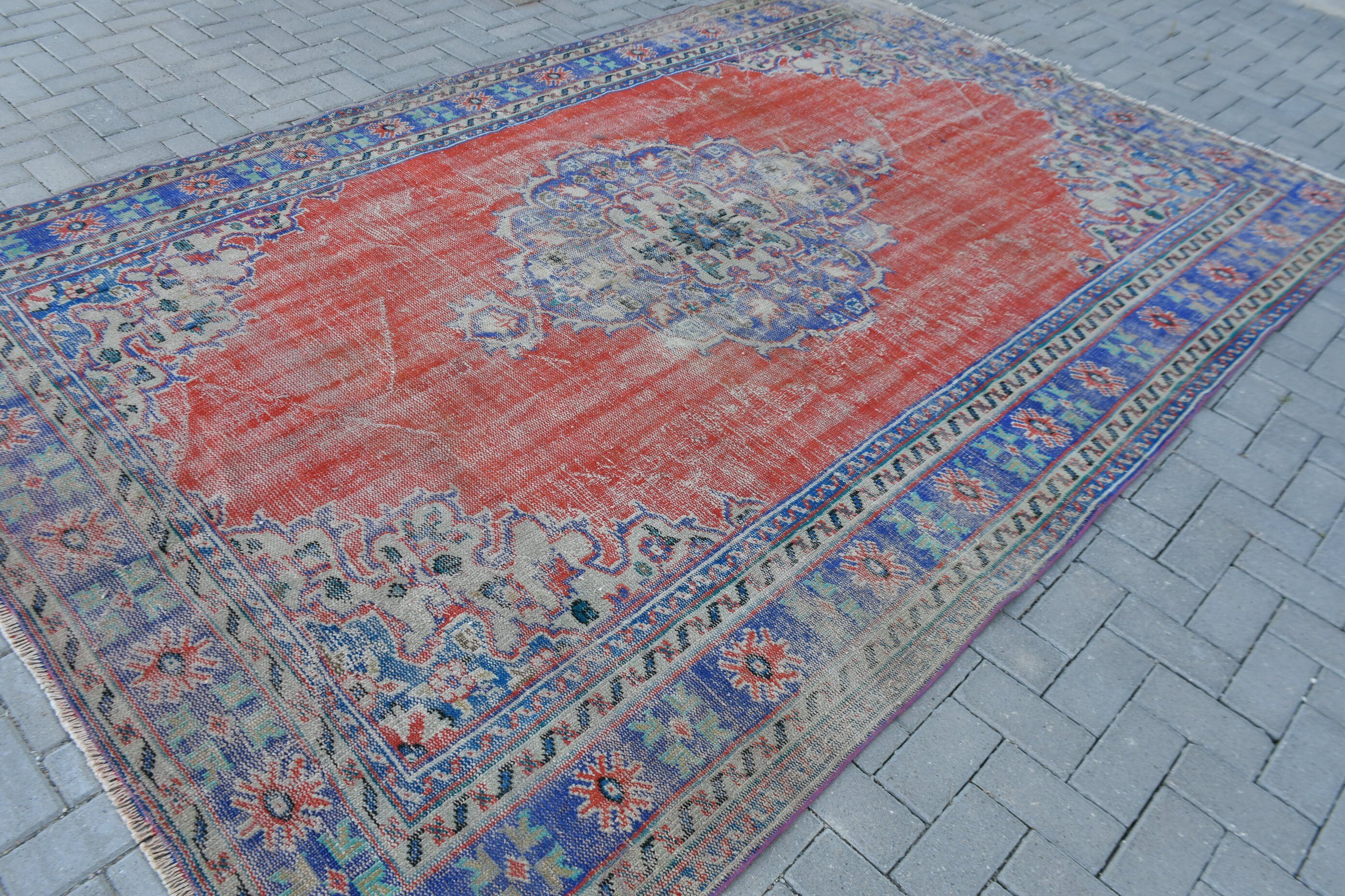 Turkish Rugs, Living Room Rugs, Bedroom Rugs, Pale Rug, Red Floor Rug, Vintage Rugs, Dining Room Rug, 7x10.6 ft Oversize Rugs, Oriental Rug