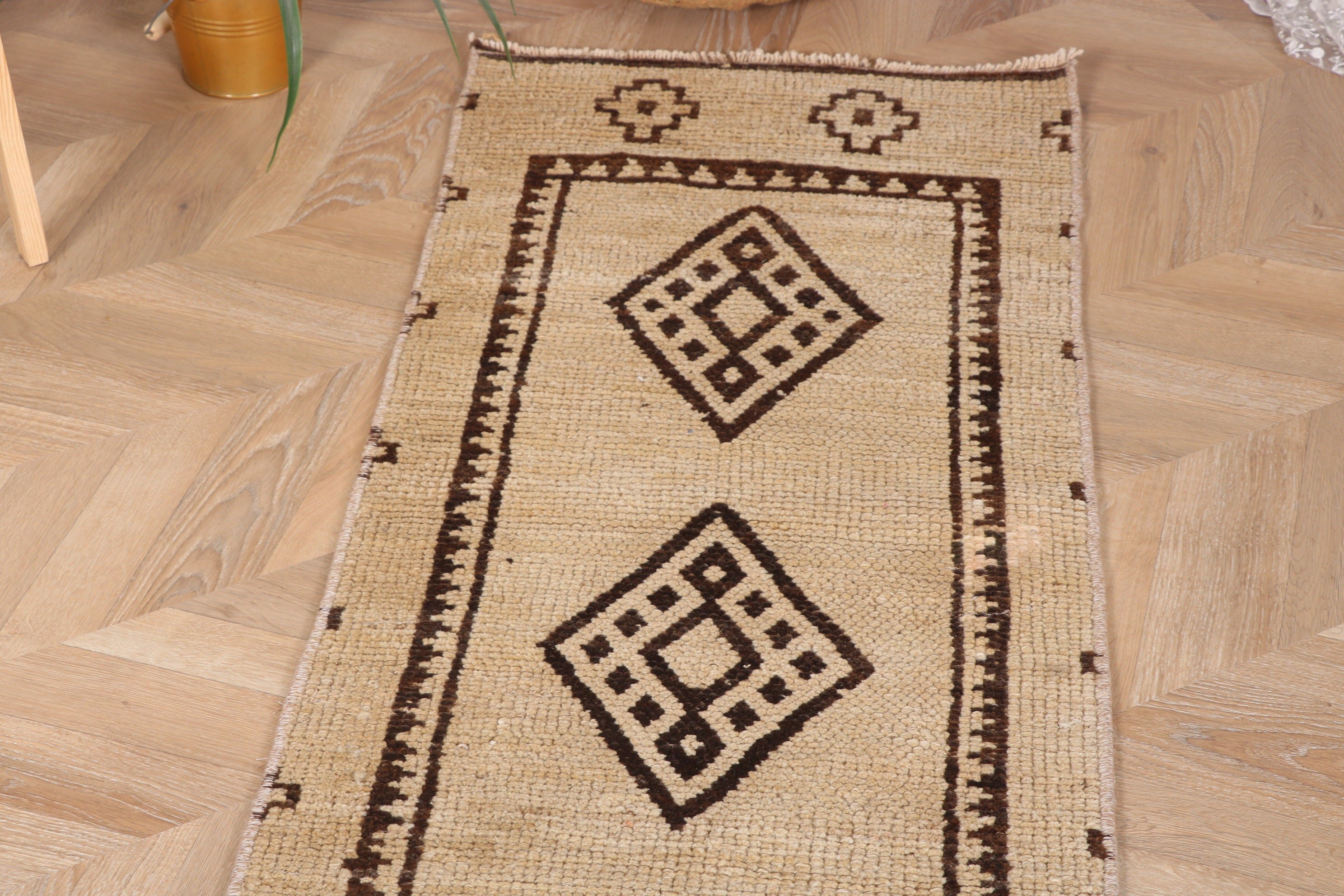 Bej Havalı Halı, Anadolu Halıları, Merdiven Halısı, Türk Halısı, Vintage Halı, 1.8x10.4 ft Runner Halıları, Mutfak Halısı, Uzun Yolluk Halısı, El Dokuma Halı