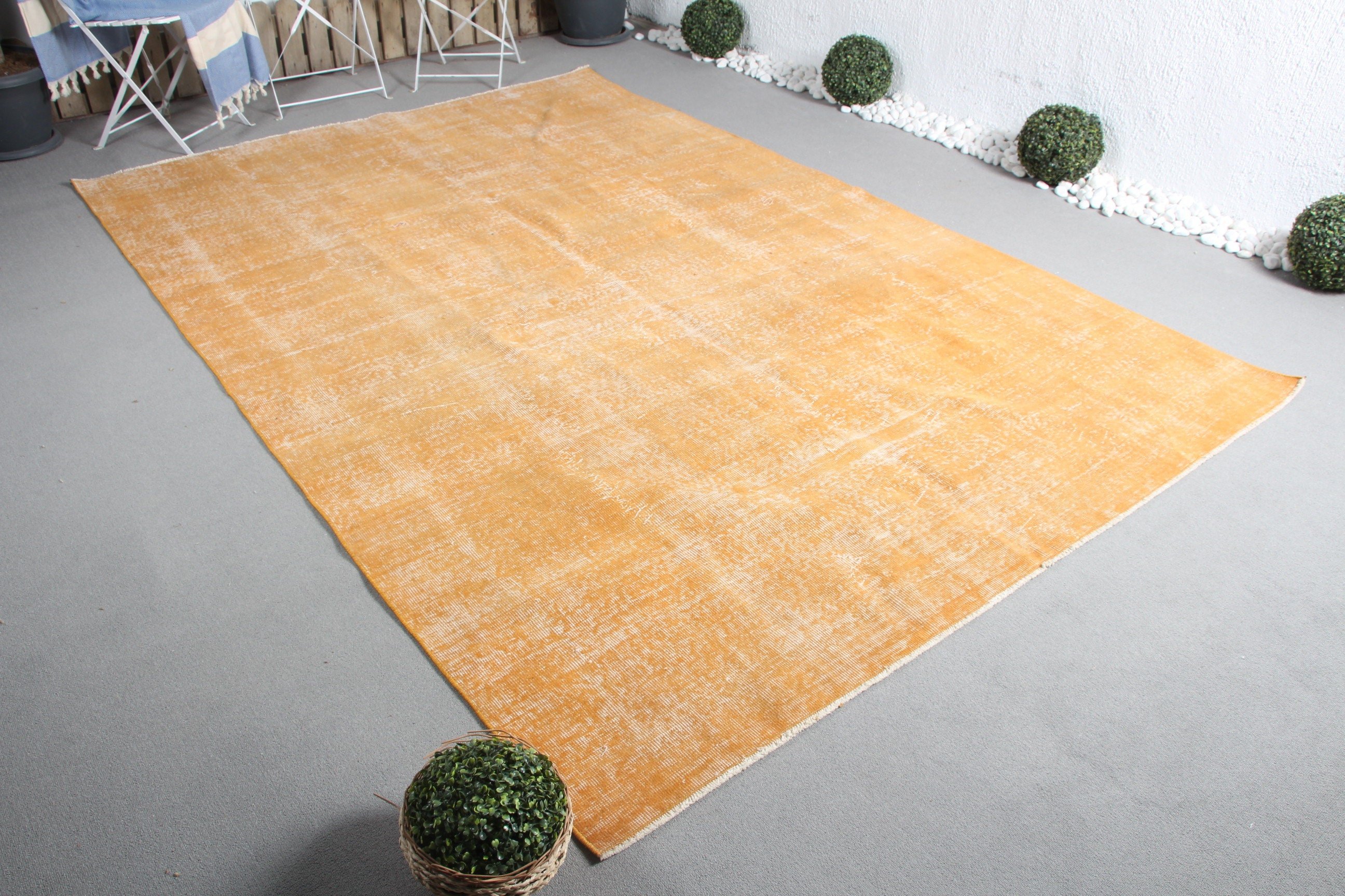 Orange Antique Rugs, Vintage Rug, Home Decor Rug, Living Room Rug, Pale Rugs, Bedroom Rug, Kitchen Rug, Turkish Rugs, 6.7x10.3 ft Large Rug