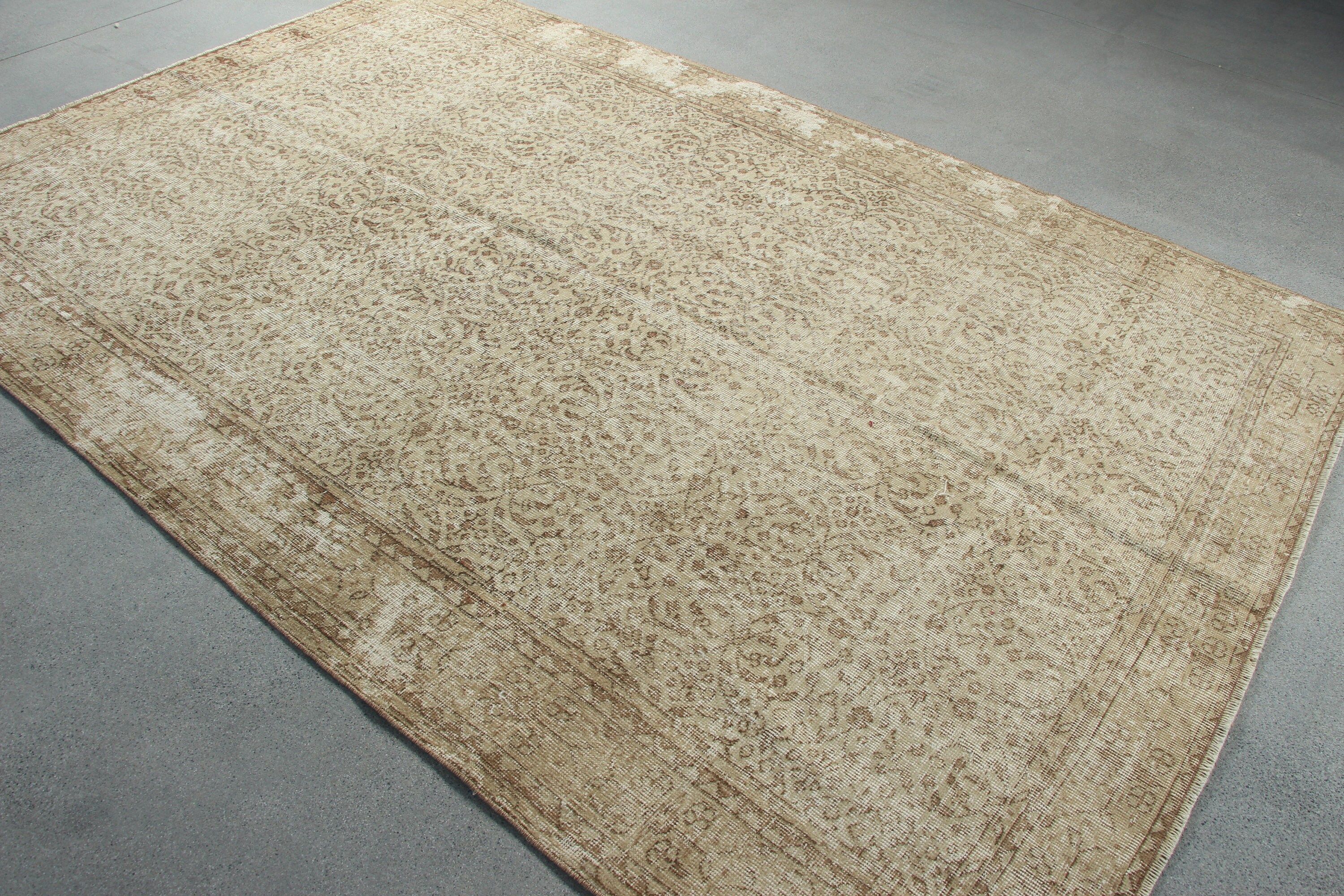 Floor Rug, Beige Moroccan Rug, Turkish Rugs, Dining Room Rug, Oushak Rugs, Pale Rugs, Living Room Rug, Vintage Rugs, 6.3x9.6 ft Large Rug