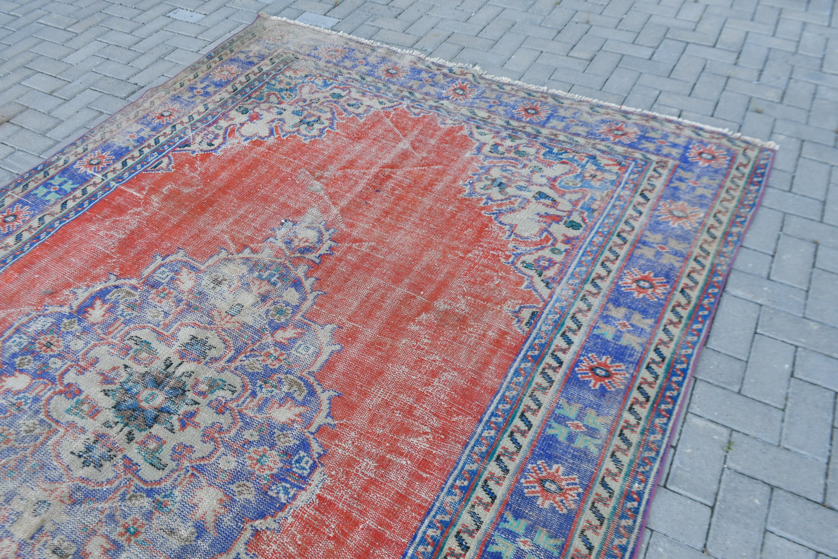 Turkish Rugs, Living Room Rugs, Bedroom Rugs, Pale Rug, Red Floor Rug, Vintage Rugs, Dining Room Rug, 7x10.6 ft Oversize Rugs, Oriental Rug