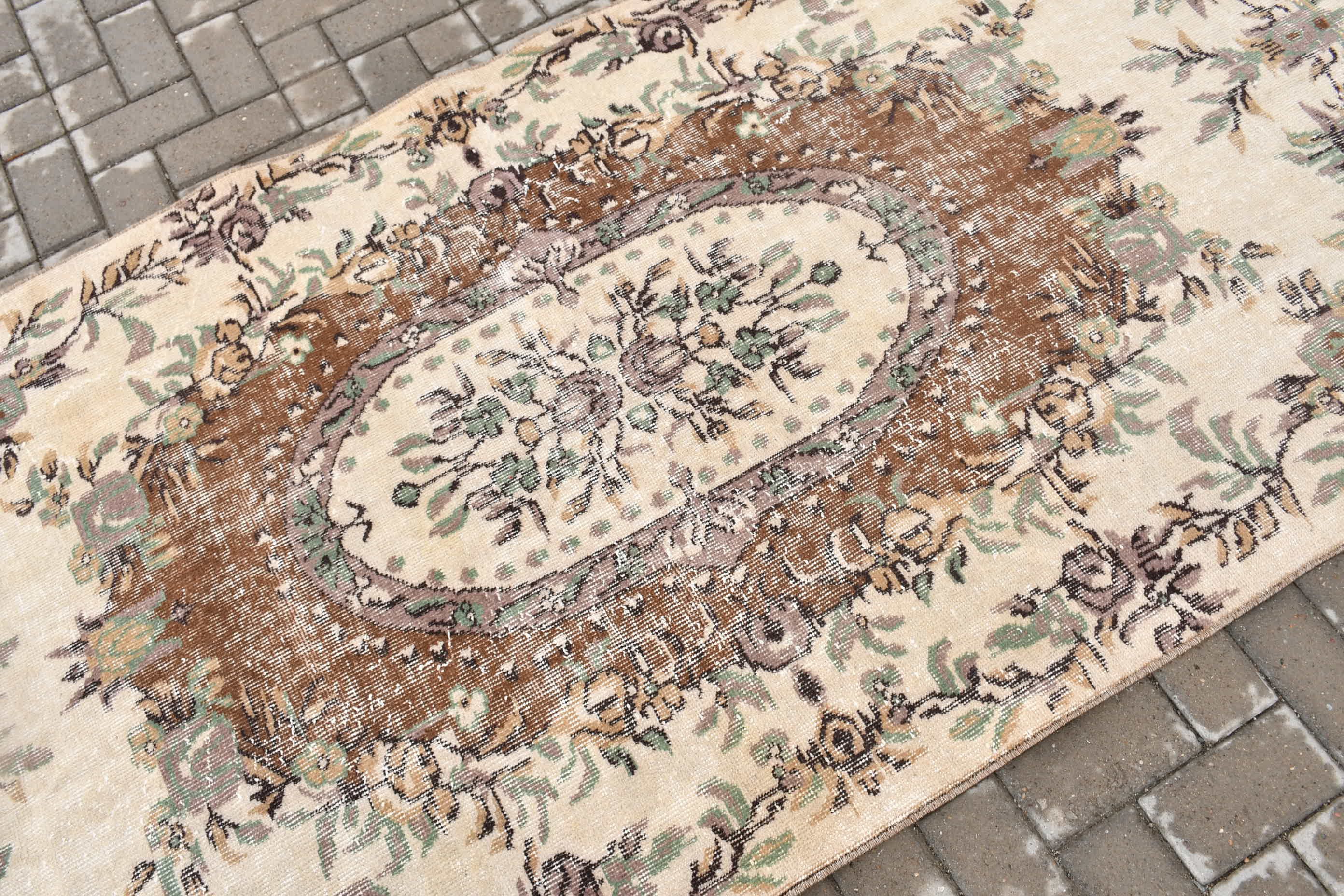 Bedroom Rugs, Beige  3.9x9 ft Area Rug, Anatolian Rugs, Nursery Rugs, Pale Rugs, Vintage Rug, Rugs for Indoor, Turkish Rug