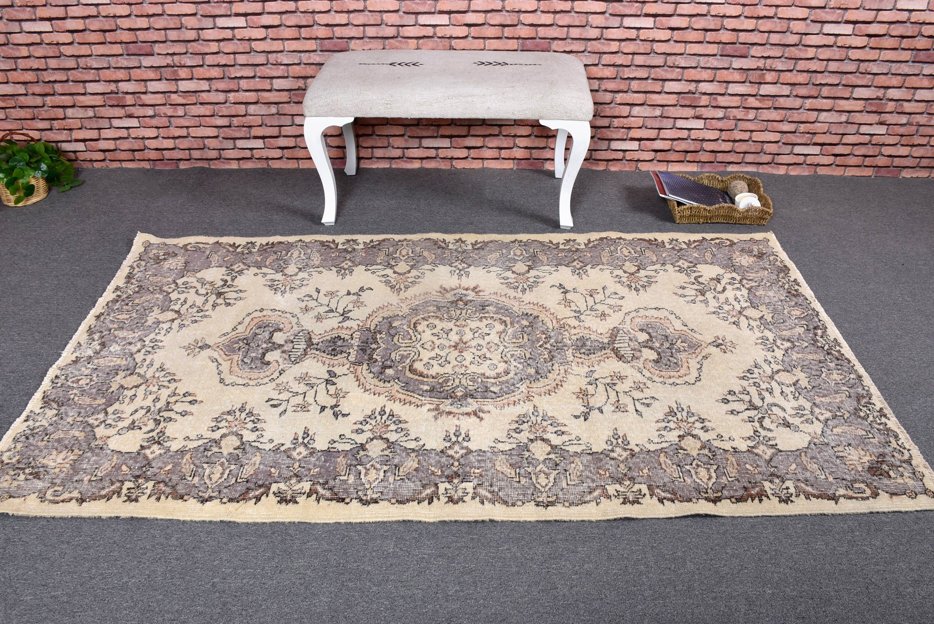 Floor Rugs, Bedroom Rug, 4x7 ft Area Rugs, Beige Kitchen Rugs, Turkish Rug, Rugs for Dining Room, Oushak Rug, Vintage Rug, Antique Rug