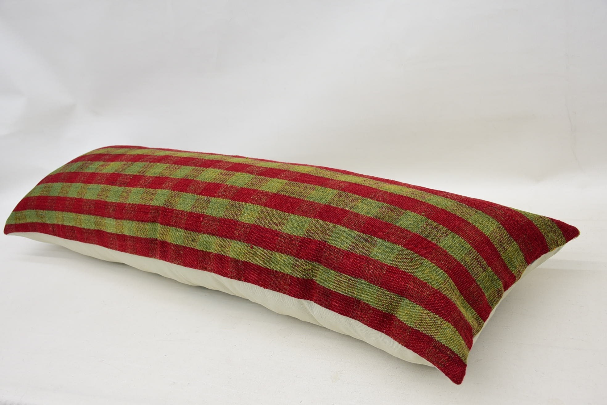 Handmade Kilim Cushion, Pillow for Sofa, Living Room Throw Pillow Cover, 16"x48" Green Pillow Case, Boho Pillow Sham Cover