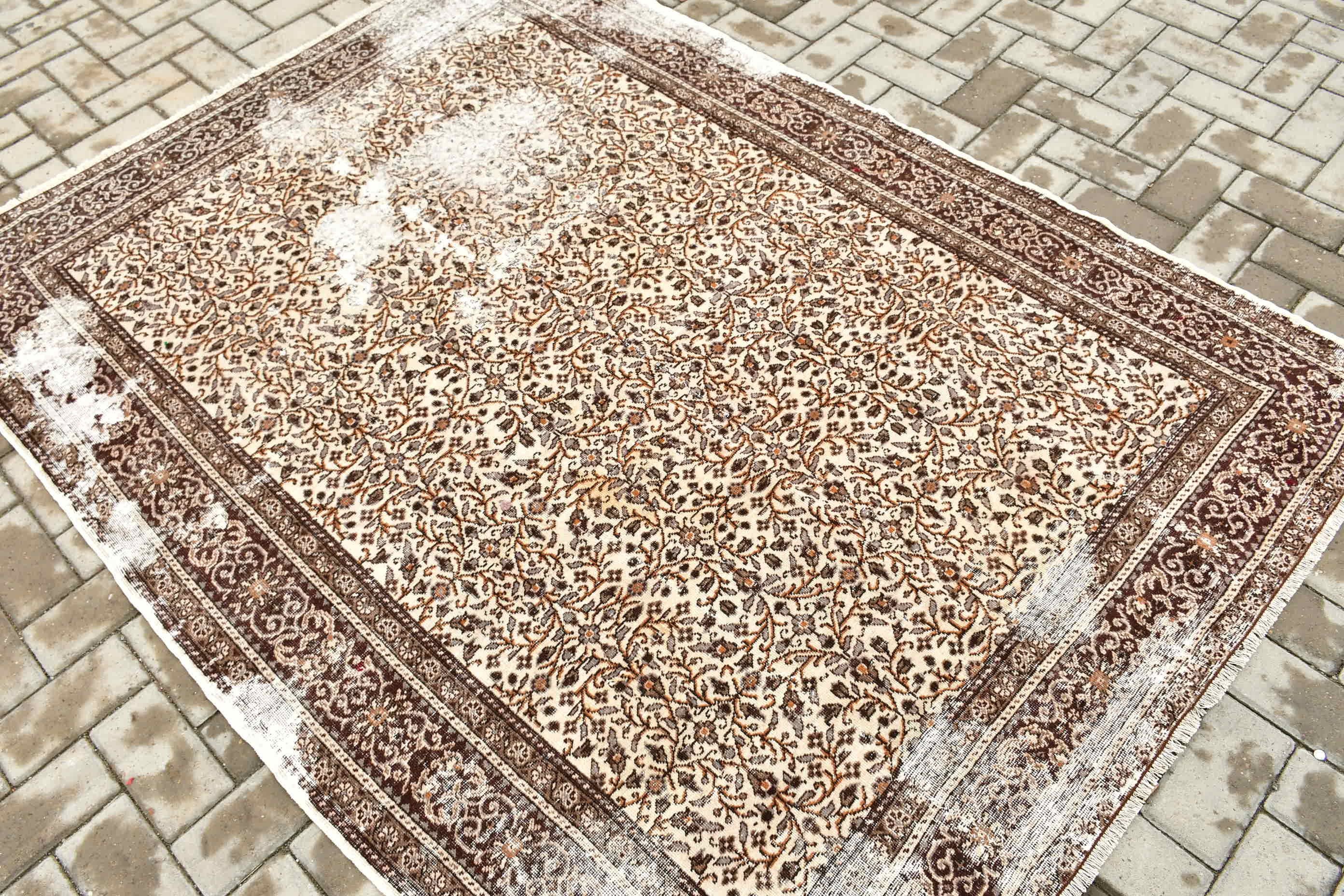 Turkish Rug, Indoor Rugs, Vintage Rugs, Moroccan Rug, 4.9x6.7 ft Area Rug, Rugs for Living Room, Beige Kitchen Rugs, Bedroom Rug, Retro Rug