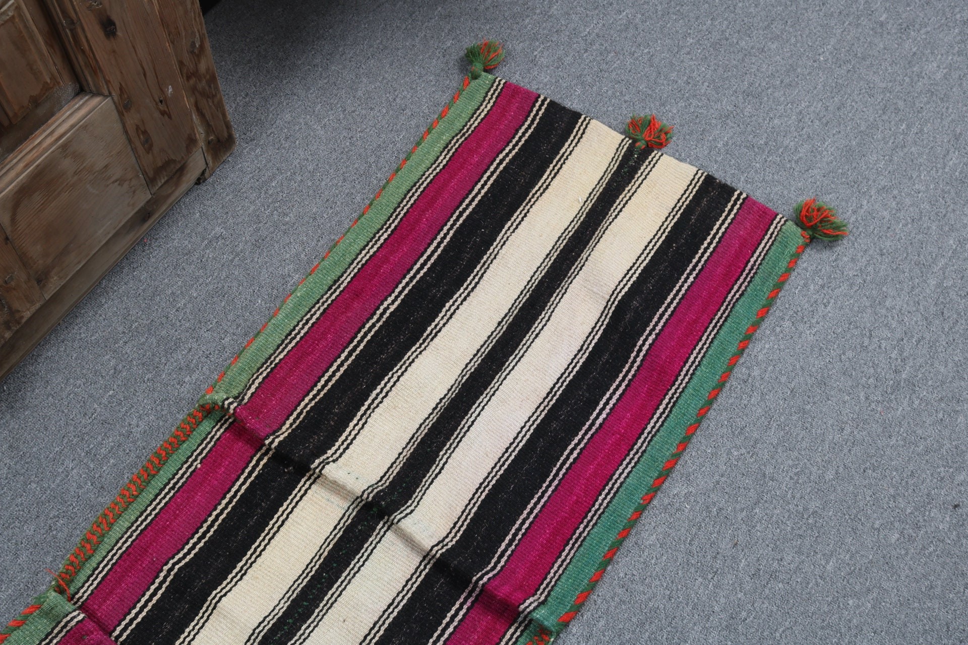 Kilim, Siyah Düz Dokuma Halı, Türk Halıları, Paspas Halıları, Soğuk Halı, 1,5x4,6 ft Küçük Halılar, Oryantal Halılar, Boho Halı, Giriş Halıları, Vintage Halı