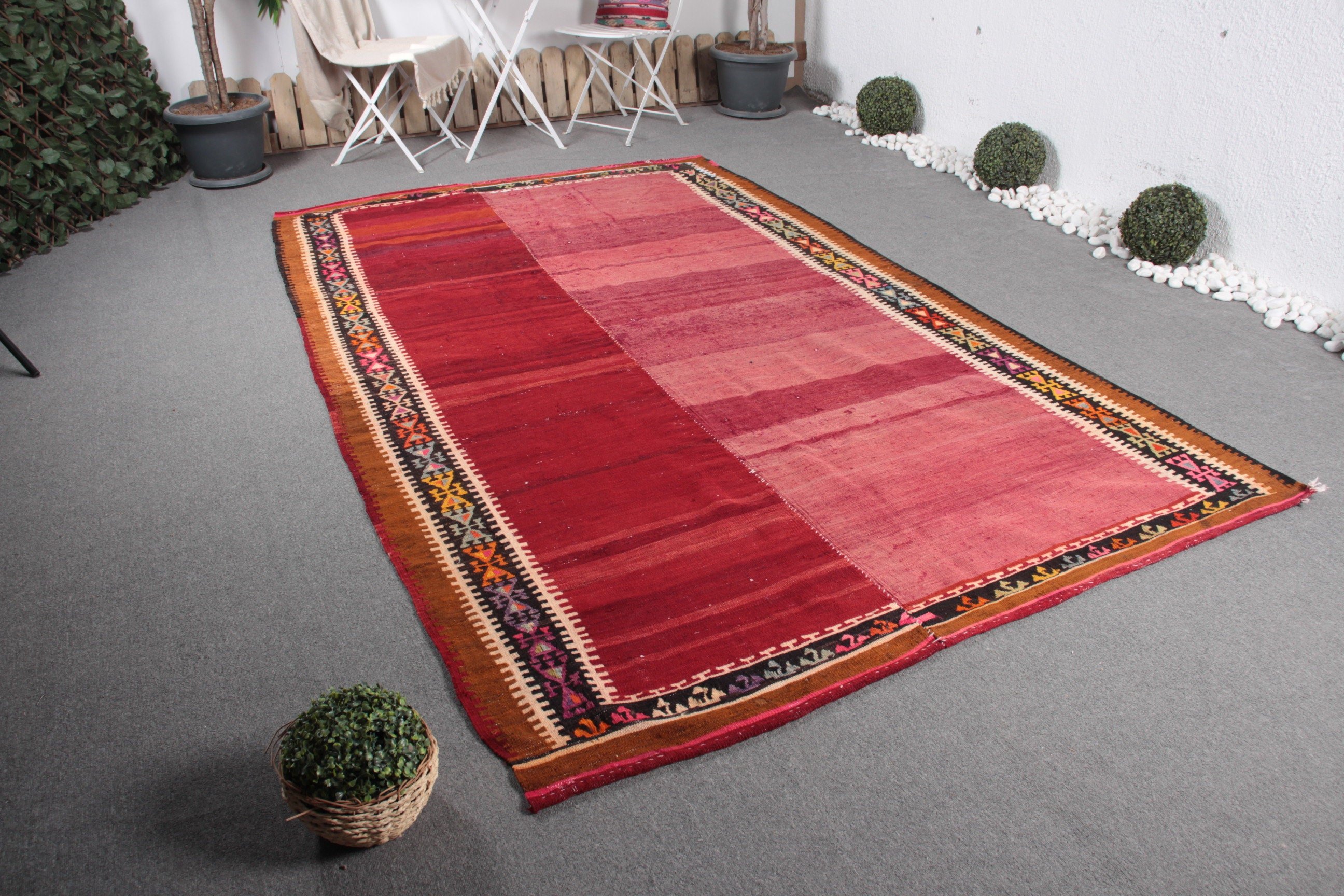 Anadolu Halısı, Türk Halısı, 6.1x9.6 ft Büyük Halı, Kırmızı Soğuk Halılar, Oturma Odası Halısı, Vintage Halı, Kilim, Yemek Odası Halısı