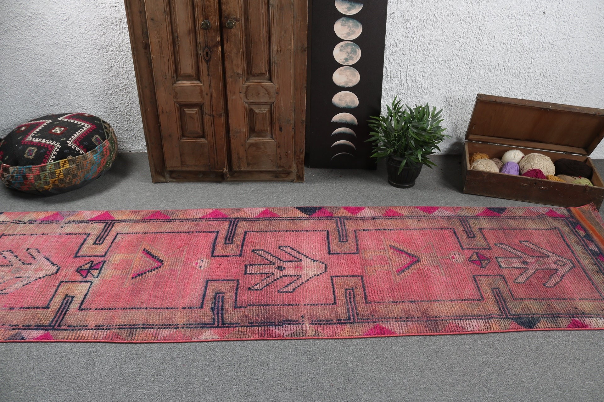 Corridor Rugs, Anatolian Rug, Luxury Rug, Pink Wool Rugs, 2.9x10.8 ft Runner Rug, Vintage Rug, Turkish Rug, Rugs for Stair, Stair Rug