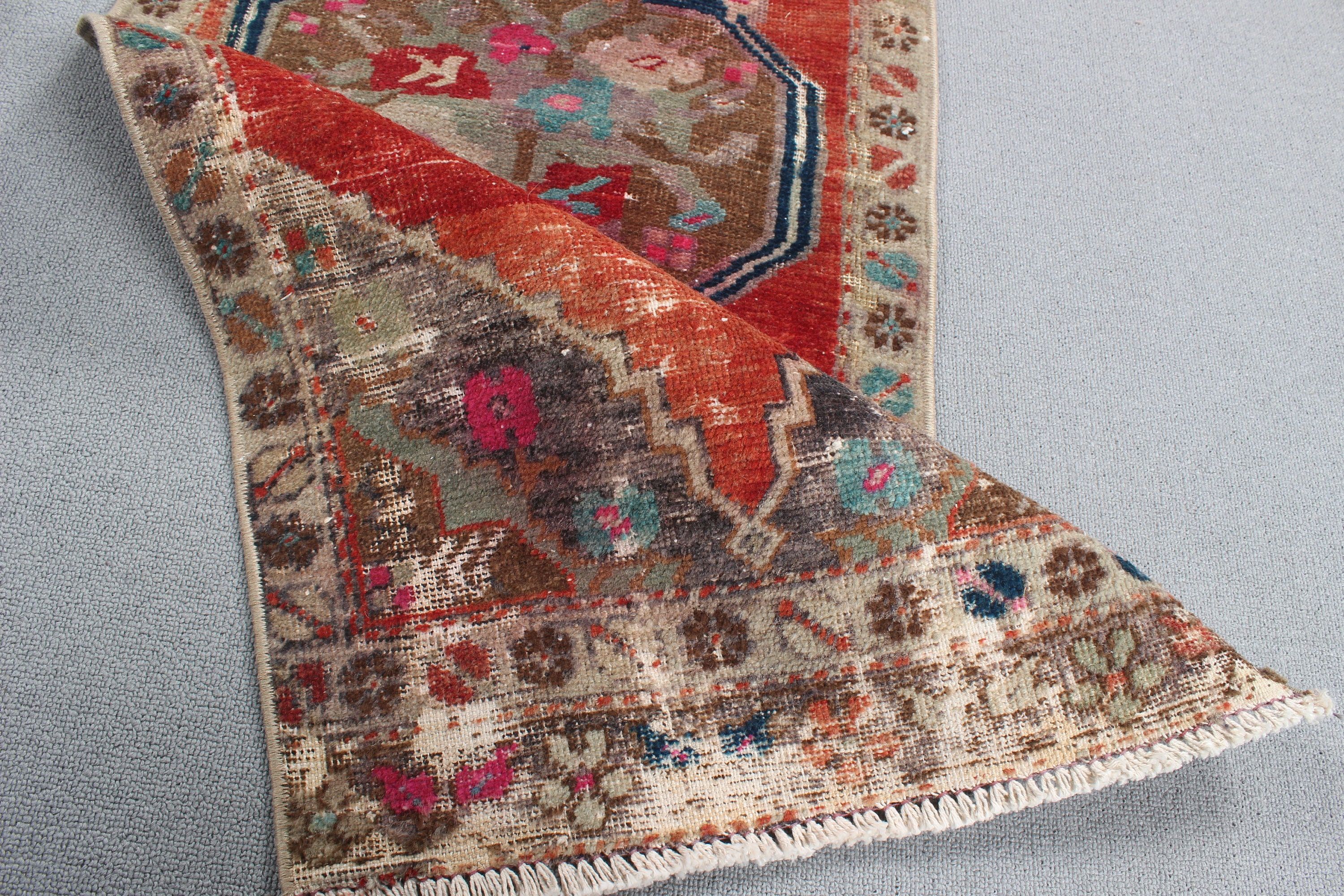 Kırmızı Fas Halısı, 1.7x3.8 ft Küçük Halılar, Banyo Halıları, Vintage Halı, Türk Halısı, El Dokuma Halı, Yatak Odası Halıları, Havalı Halılar, Mutfak Halıları