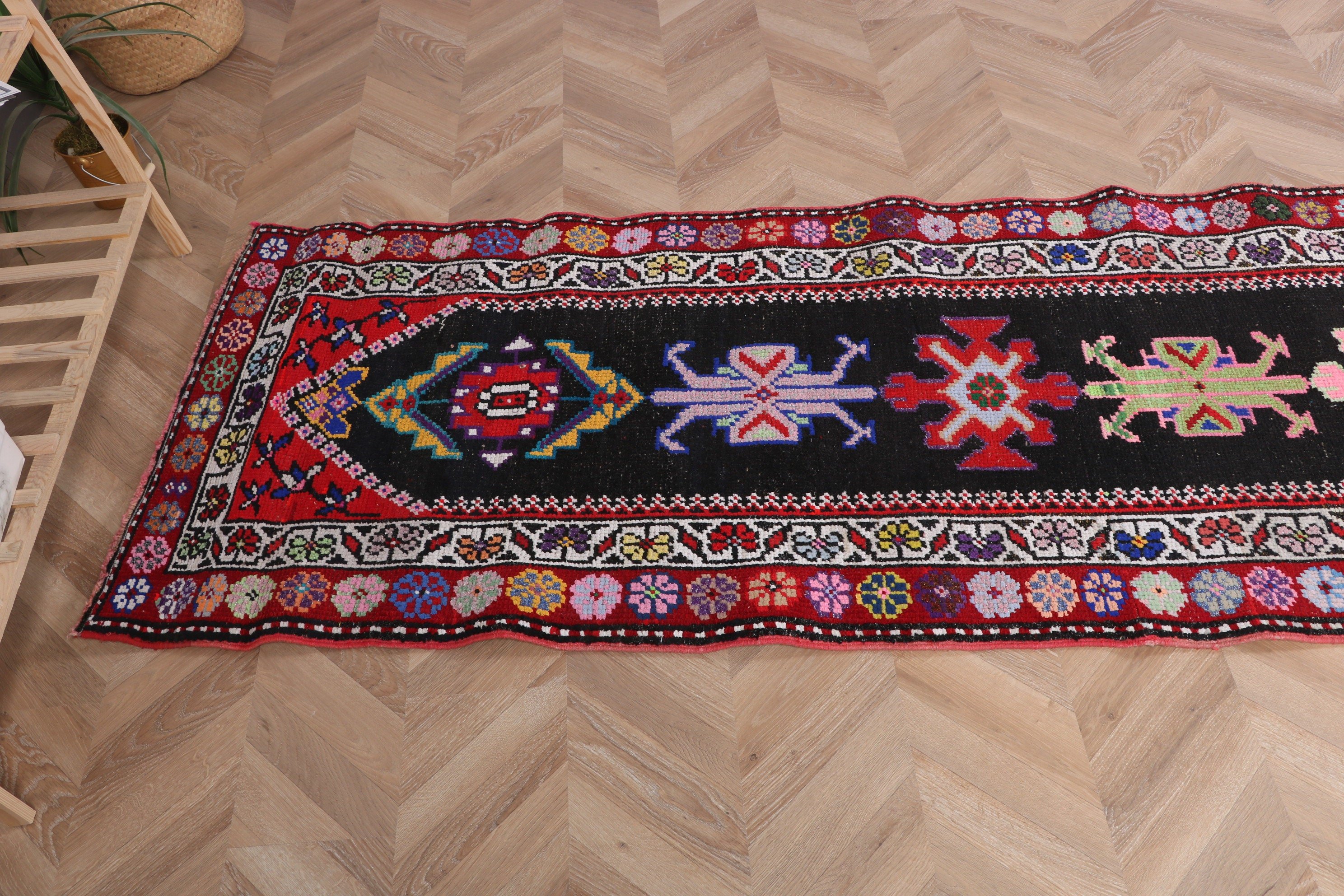 Siyah 2.7x10.5 ft Runner Halı, Yer Halısı, Antika Halılar, Açıklama Halıları, Koridor Halısı, Türk Halıları, Mutfak Halısı, Vintage Halılar