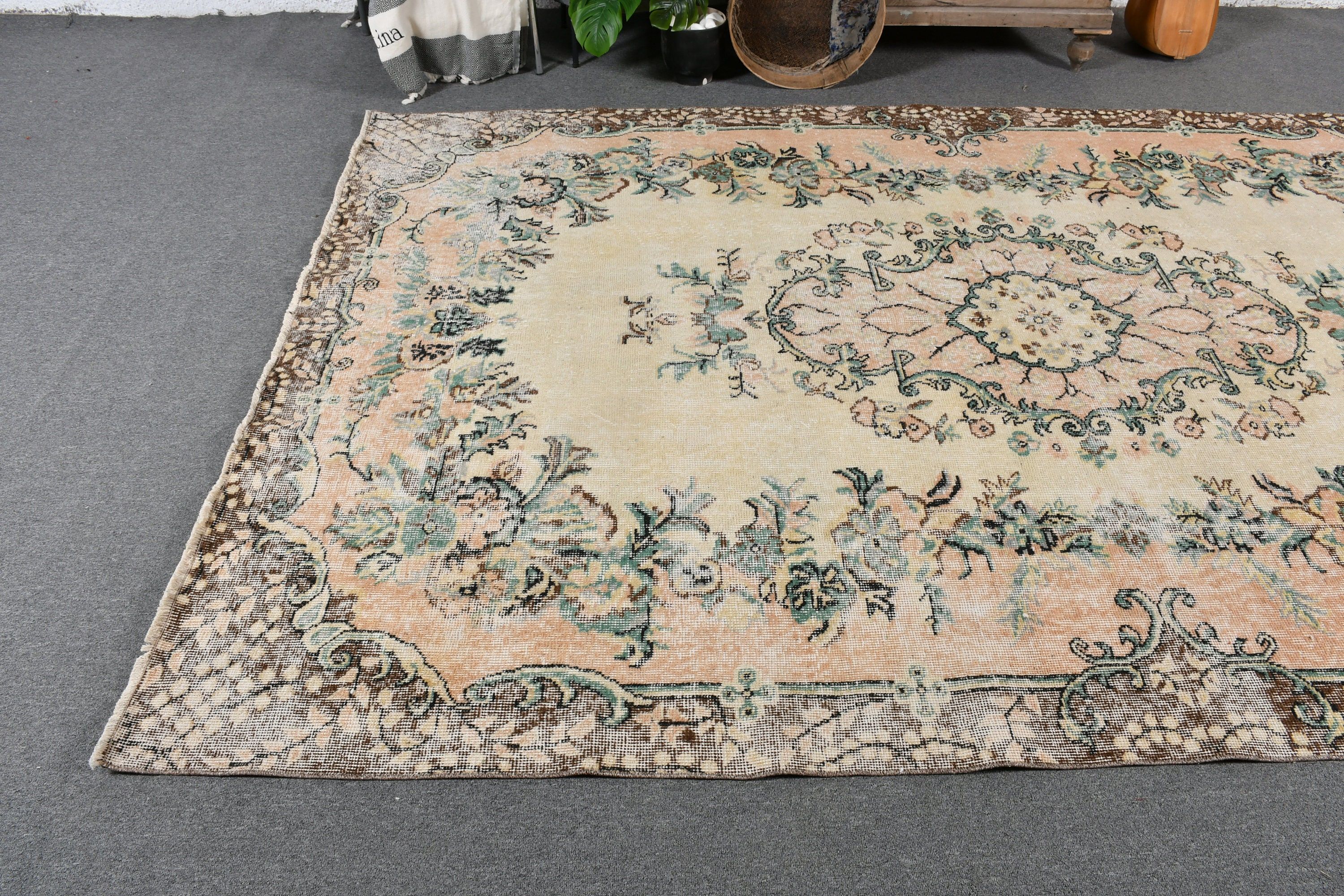 Turkish Rug, Vintage Rug, 6.2x9.6 ft Large Rugs, Floor Rug, Beige Floor Rug, Living Room Rug, Moroccan Rugs, Rugs for Salon, Bedroom Rug