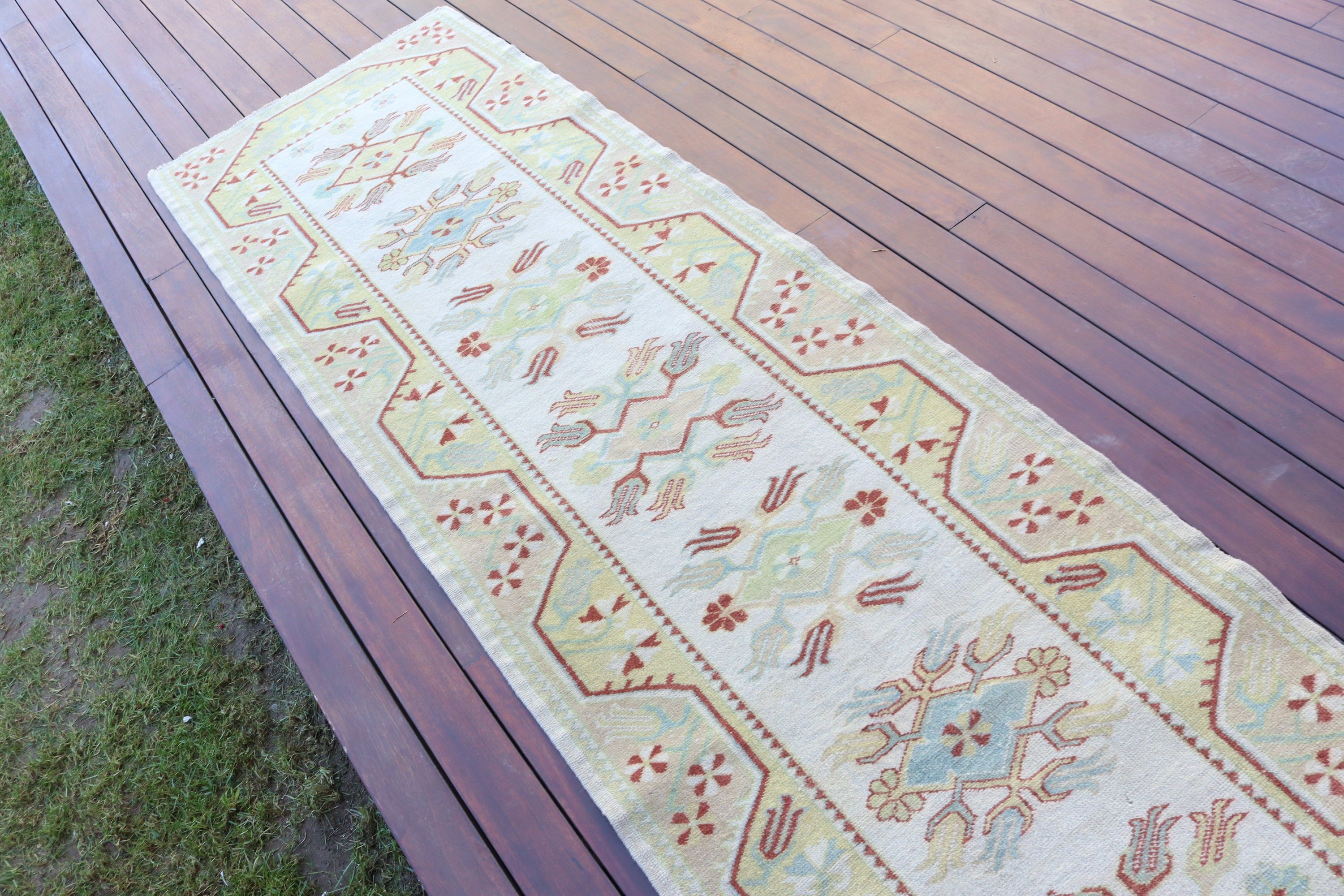 Vintage Halı, Türk Halıları, Dekoratif Halı, 2.7x9.2 ft Runner Halıları, Bej Oryantal Halılar, Geometrik Halılar, Vintage Runner Halıları, Fas Halısı