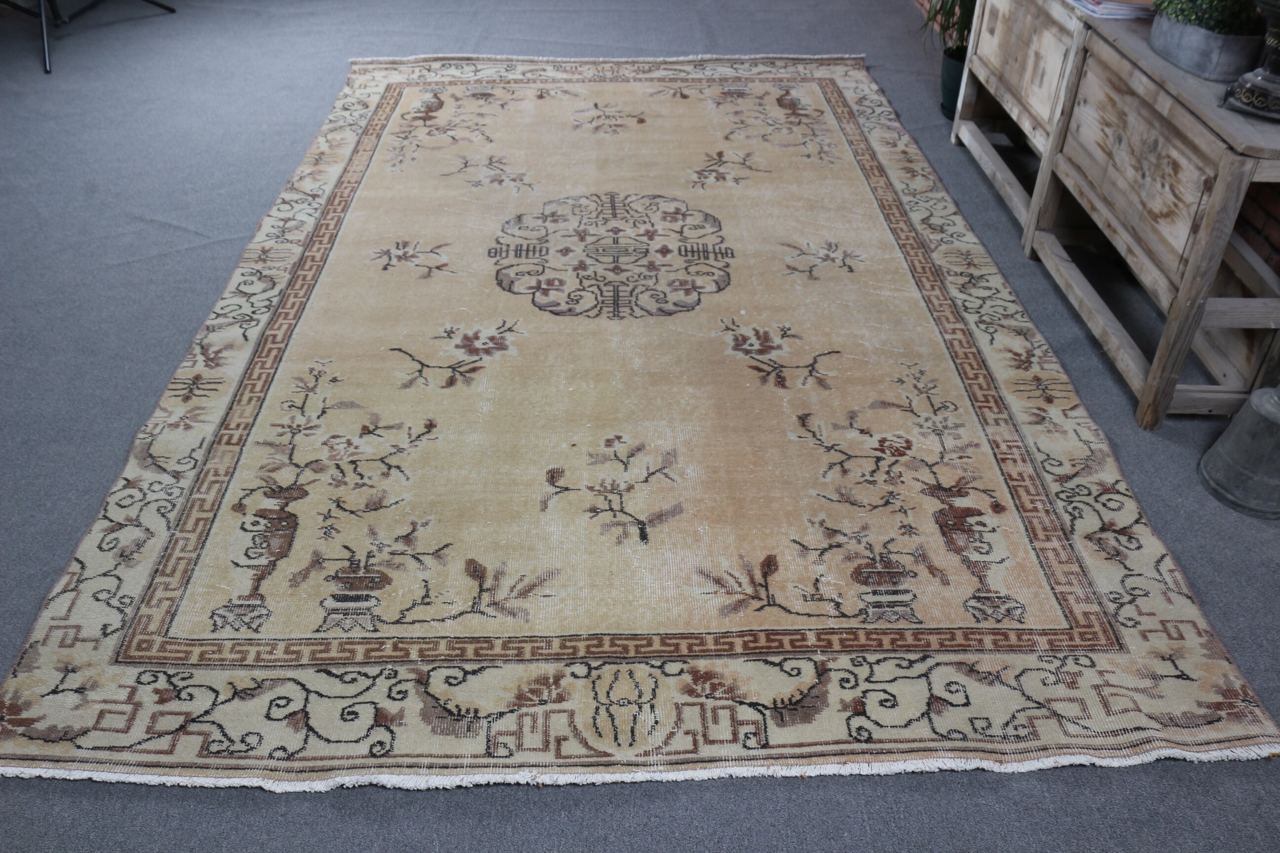 Fas Halıları, Vintage Halı, Büyük Boho Halıları, Oryantal Halılar, Oturma Odası Halıları, Türk Halıları, 6.4x10.2 ft Büyük Halılar, Kahverengi Anadolu Halısı