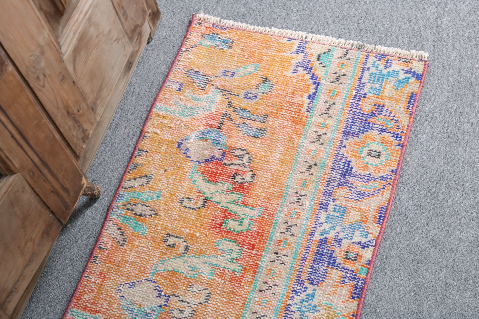 Boho Rugs, Vintage Rugs, Orange Cool Rugs, Small Area Rugs, 1.5x2.8 ft Small Rug, Oushak Rugs, Turkish Rug, Bedroom Rug, Handmade Rug