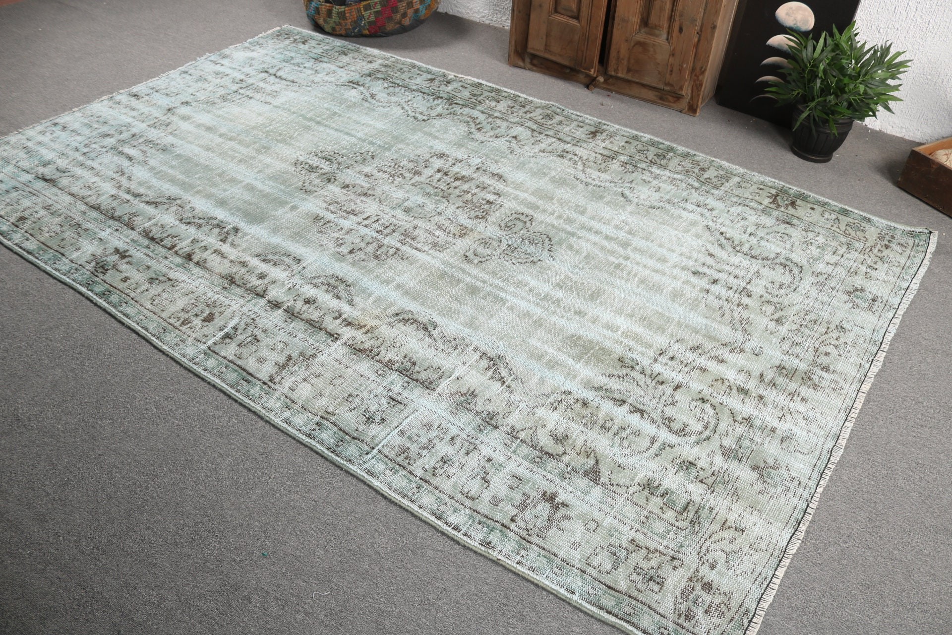 Green Handwoven Rug, Large Boho Rug, Geometric Rug, Tribal Rug, Vintage Rug, Turkish Rug, Moroccan Rug, Bedroom Rugs, 5.9x9.4 ft Large Rugs