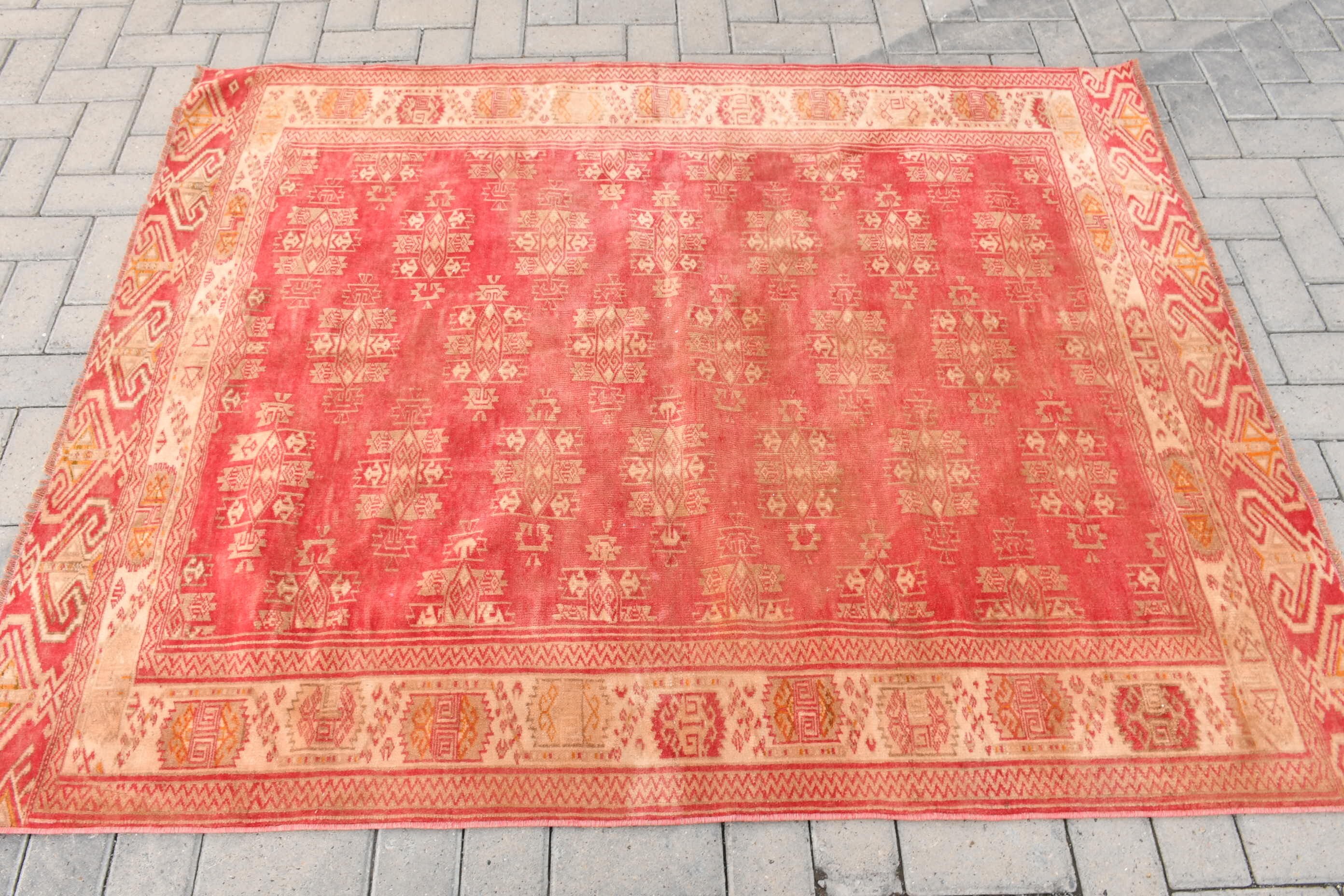 Red Wool Rugs, Rugs for Kitchen, Antique Rugs, Floor Rug, Designer Rugs, Vintage Rug, Living Room Rugs, 4.6x5.9 ft Area Rugs, Turkish Rug