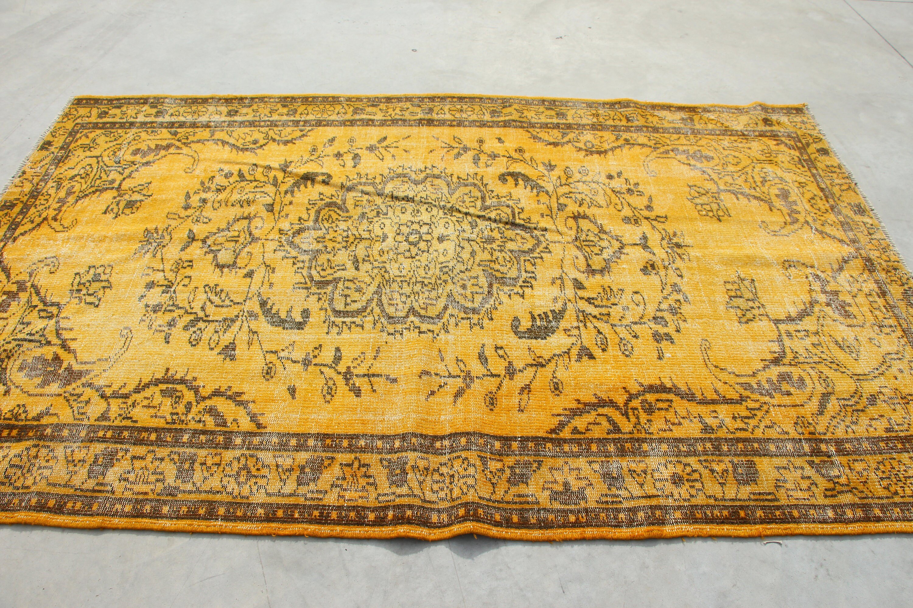 Yün Halı, Sarı Soğuk Halılar, 5.3x8.5 ft Büyük Halı, Oturma Odası Halısı, Vintage Halılar, Yemek Odası Halıları, Türk Halısı, Yer Halıları, Salon Halısı