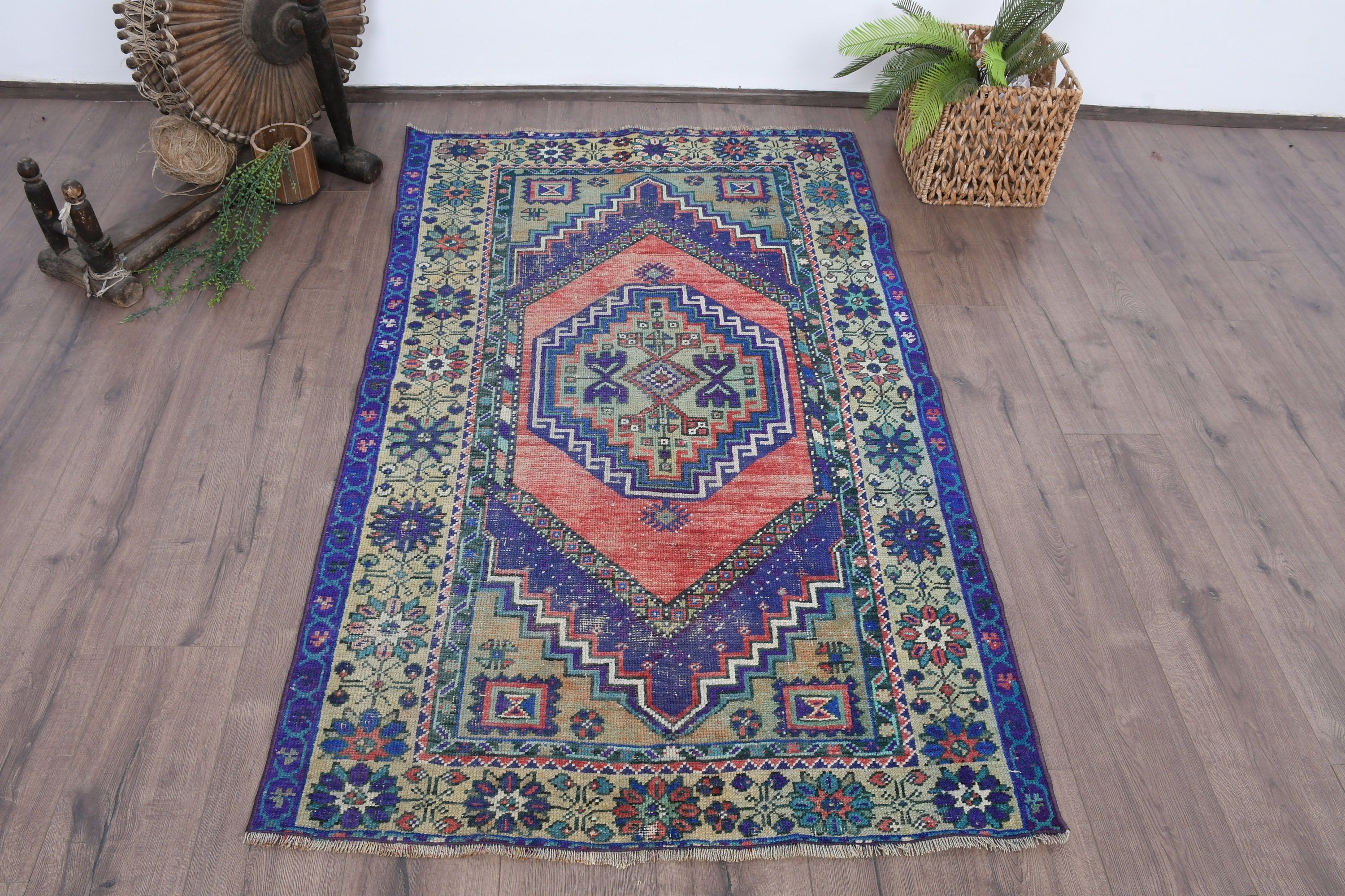 Rugs for Entry, Kitchen Rug, Vintage Rugs, Blue Antique Rugs, Entry Rug, Turkish Rug, 3.4x5.8 ft Accent Rugs, Cool Rug, Home Decor Rugs
