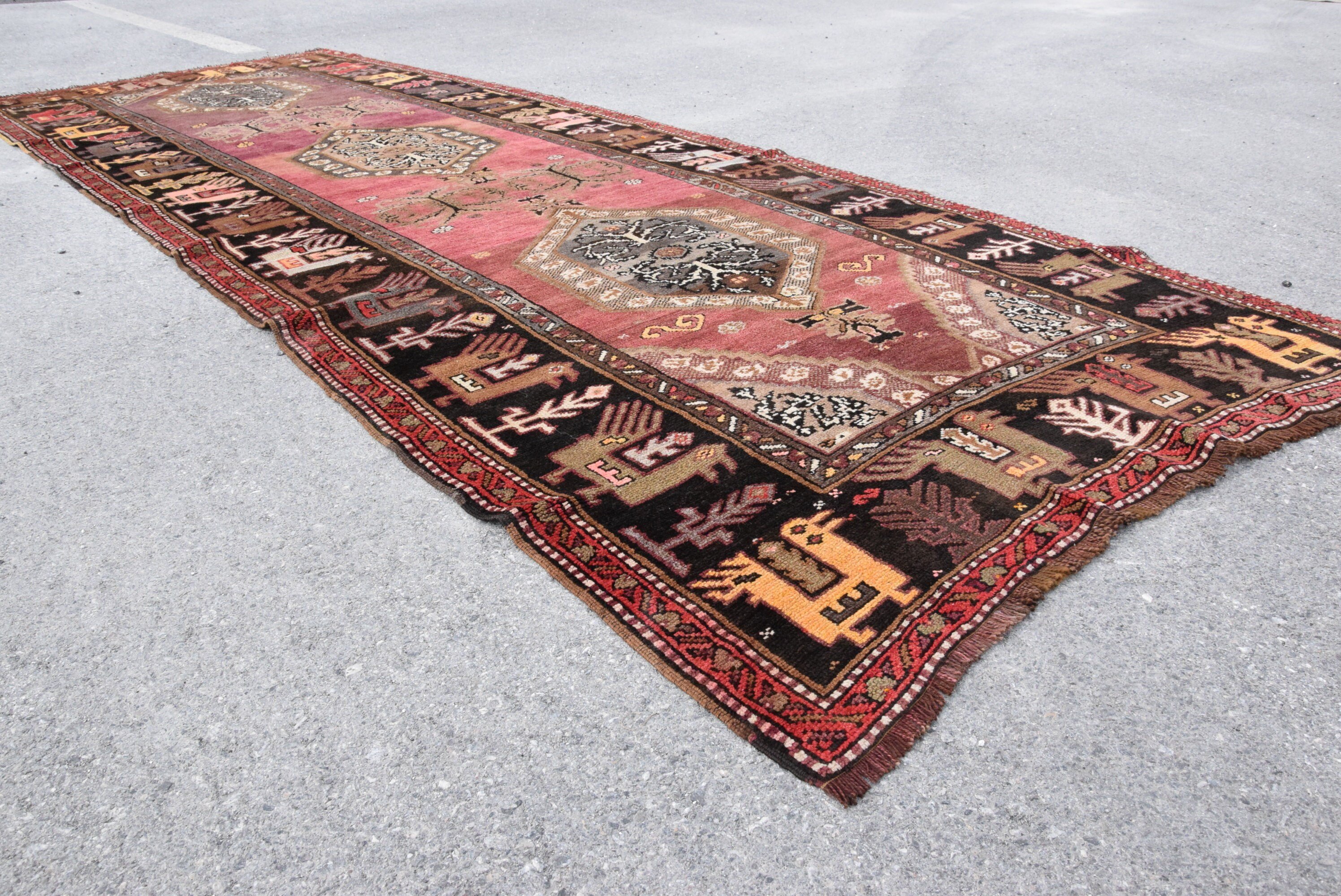 Vintage Halılar, Gül Altın Yün Halı, Yurt Halısı, Koridor Halıları, 4.7x13 ft Runner Halısı, Koridor Halısı, Türk Halısı, Yatak Odası Halısı