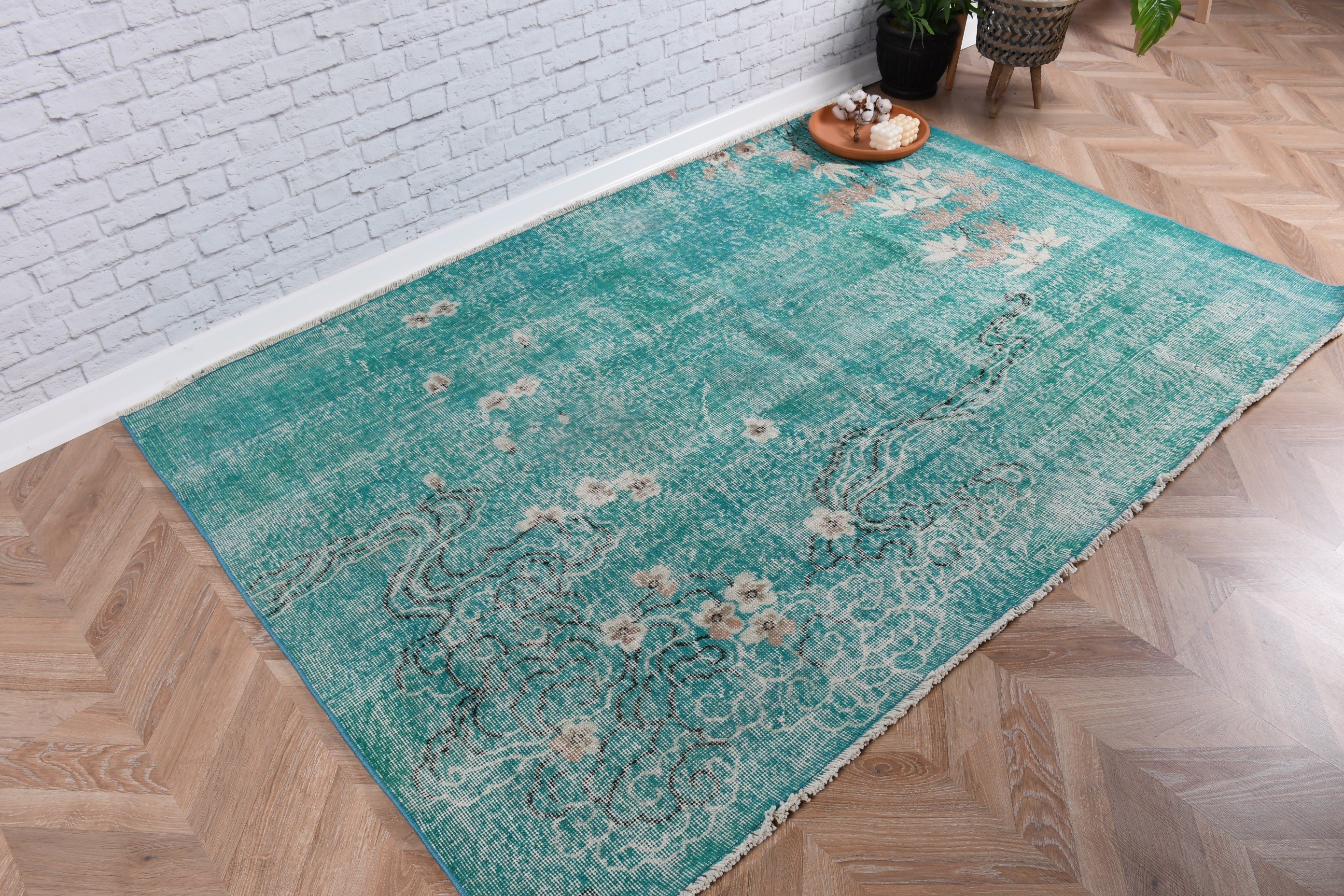 Turkey Rug, Indoor Rug, Turkish Rug, 6.7x4.4 ft Area Rugs, Vintage Rugs, Nursery Rug, Home Decor Rugs, Green Bedroom Rug