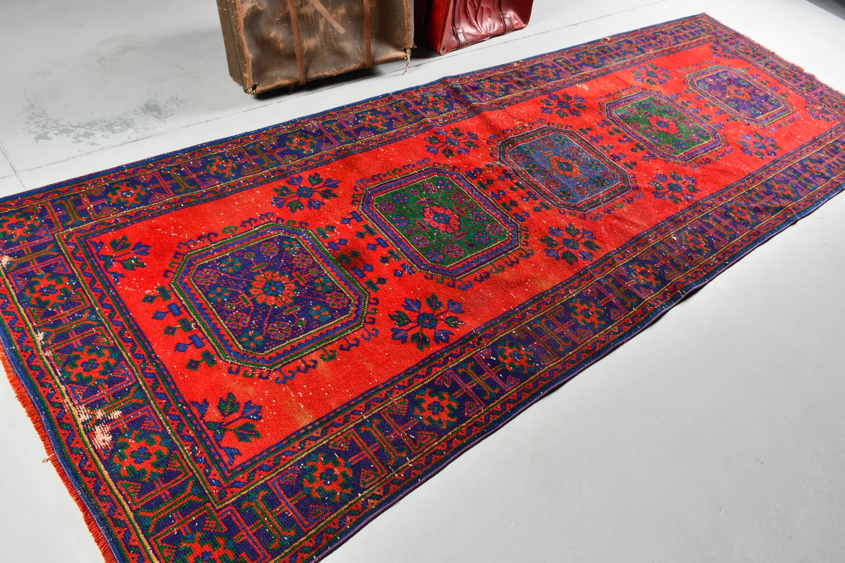 Koridor Halıları, Oushak Halıları, Vintage Halılar, 4,2x12,1 ft Runner Halısı, Türk Halıları, Estetik Halı, Kırmızı Oryantal Halı, Koridor Halısı