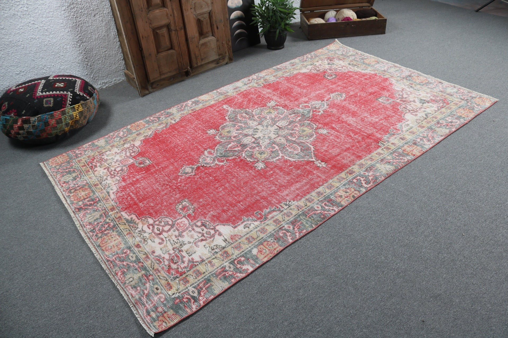 Boho Halı, Yemek Odası Halısı, Vintage Halılar, Büyük Vintage Halılar, Oryantal Halılar, Kırmızı Yatak Odası Halıları, Türk Halıları, Lüks Halı, 5x8,4 ft Büyük Halılar