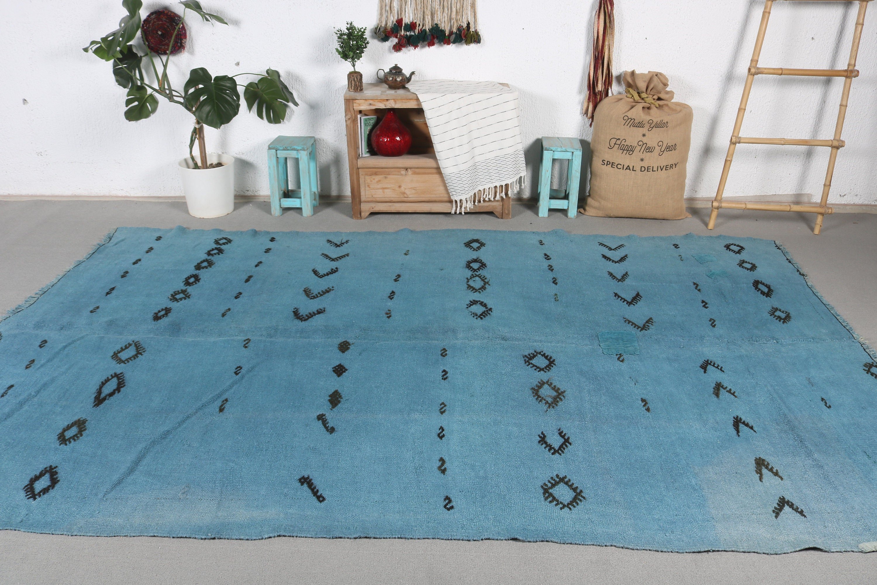 Dining Room Rugs, Moroccan Rugs, Turkish Rug, Blue Cool Rugs, Bedroom Rug, 6.3x10.6 ft Large Rug, Vintage Decor Rug, Vintage Rugs, Cool Rug