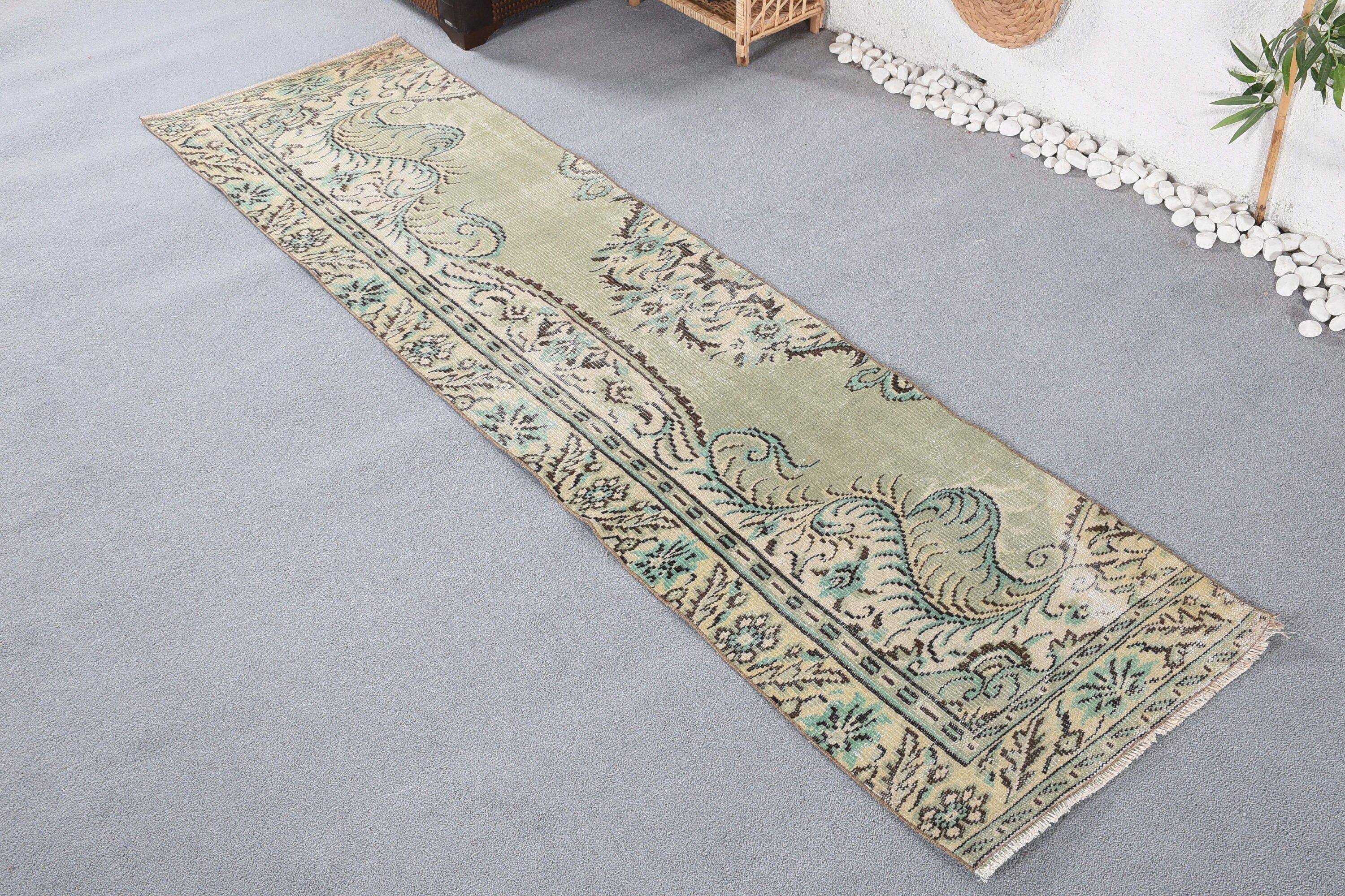 Hallway Rugs, Vintage Rugs, Stair Rug, Moroccan Rugs, Green Floor Rug, 2.4x9 ft Runner Rugs, Rugs for Hallway, Kitchen Rug, Turkish Rug