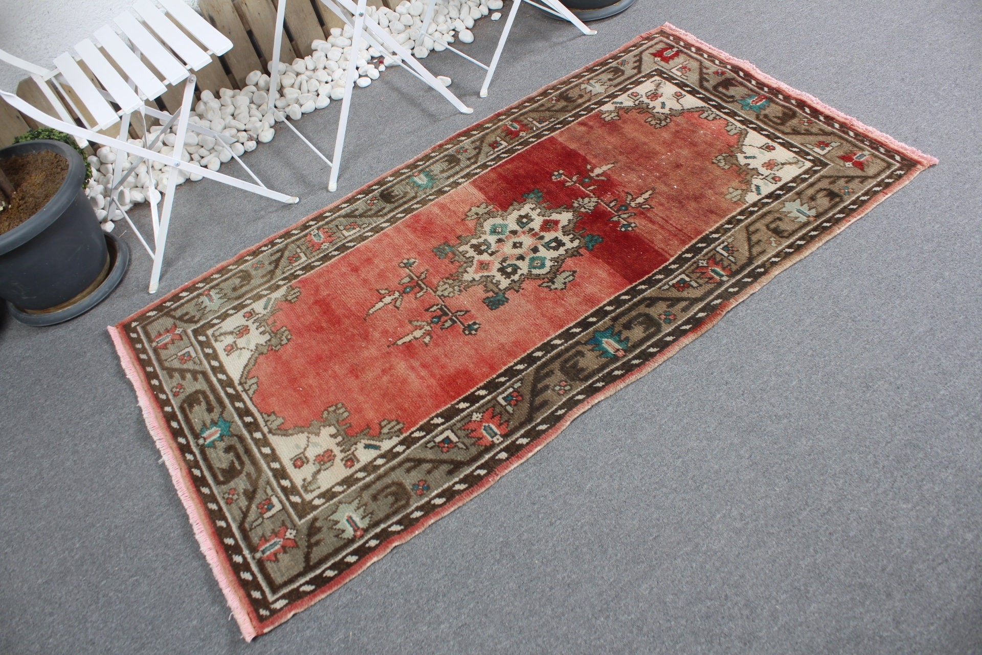 Kitchen Rug, Rugs for Bedroom, Turkish Rugs, Vintage Decor Rug, Red Floor Rug, Oushak Rugs, Bedroom Rugs, 3x5.6 ft Accent Rugs, Vintage Rug