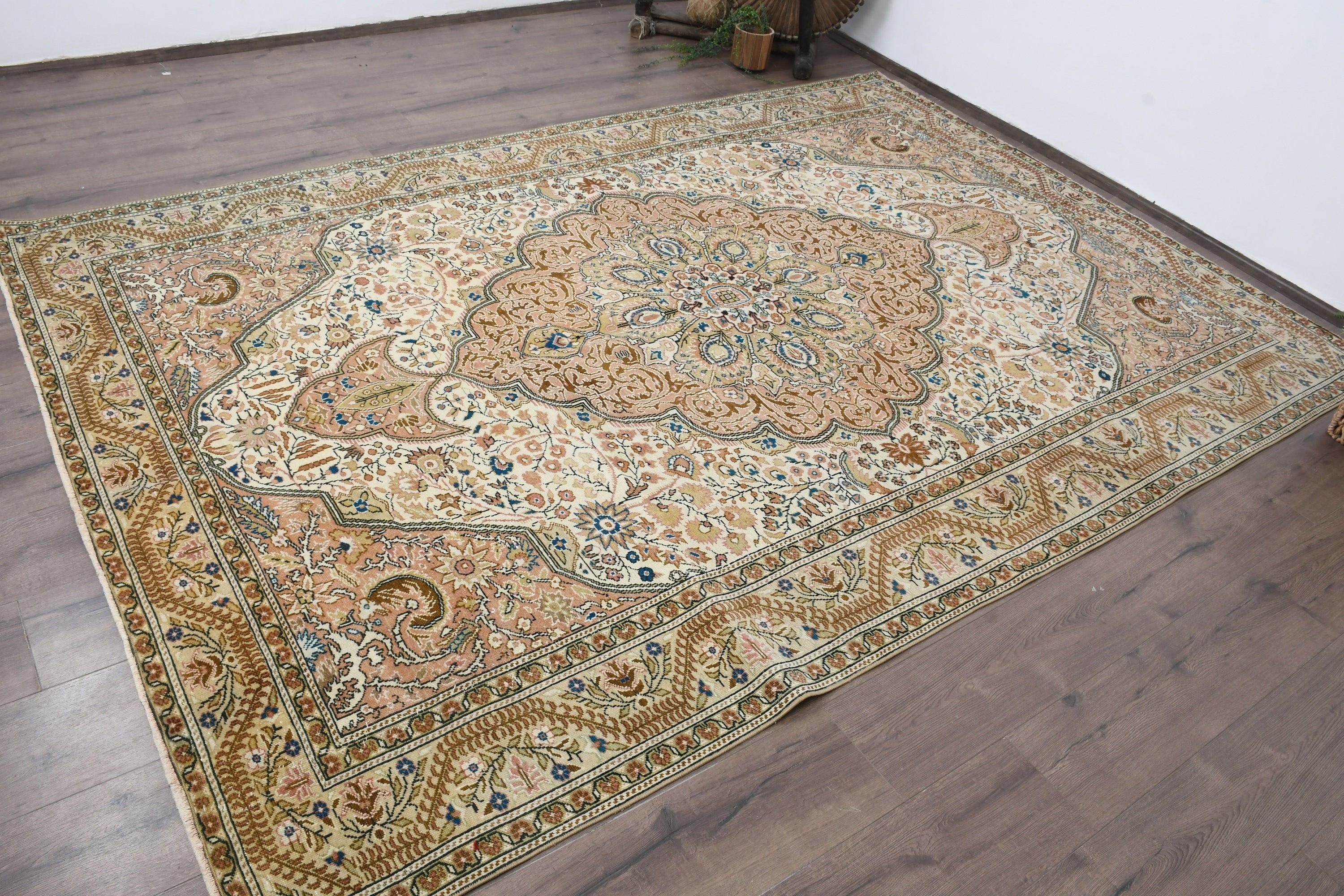 Yer Halısı, Soyut Halı, Yatak Odası Halıları, Anadolu Halıları, Oturma Odası Halıları, Vintage Halı, Türk Halısı, 6.4x9.3 ft Büyük Halılar, Bej Antika Halı