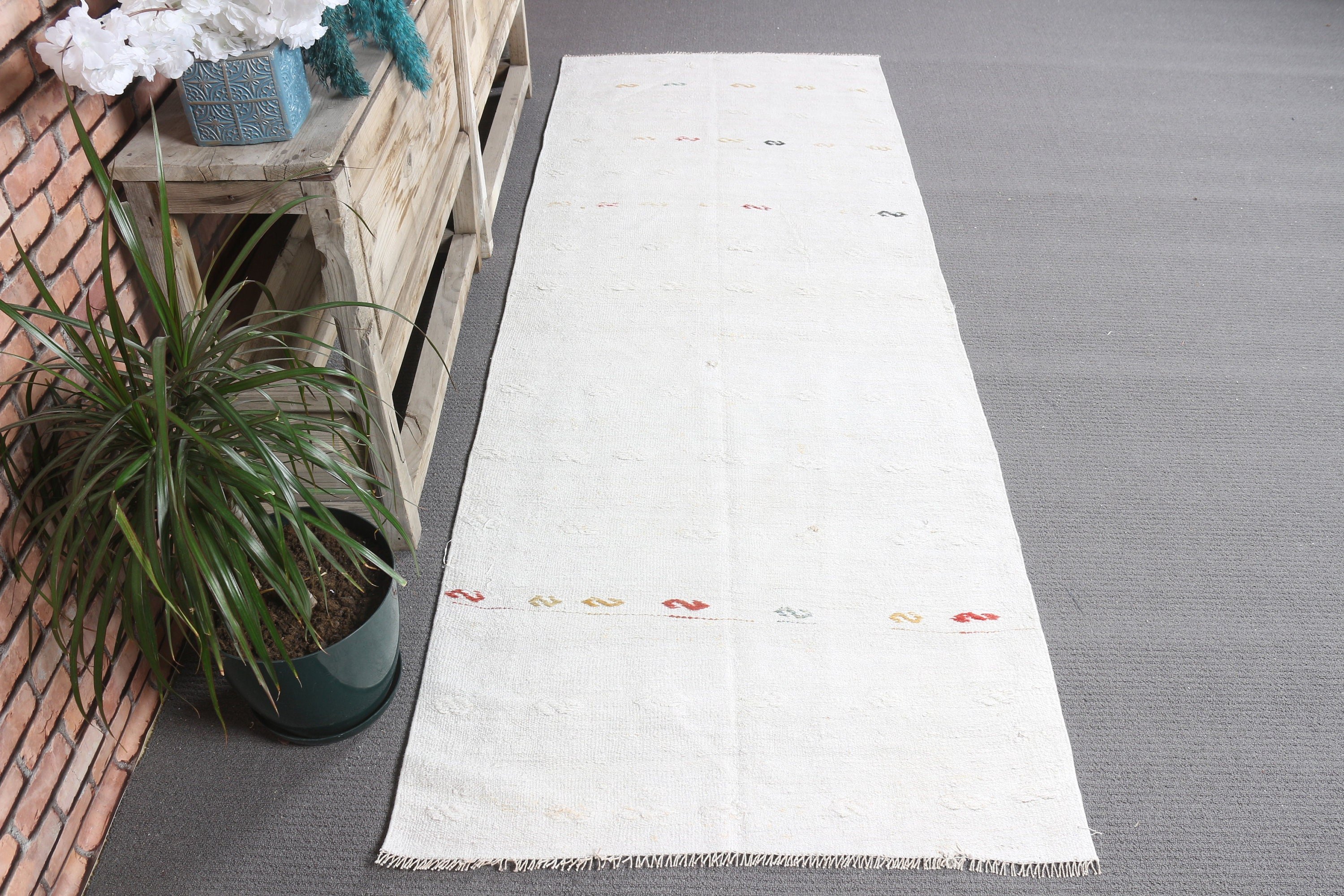 Vintage Rug, Turkish Rug, Moroccan Rugs, White Oushak Rugs, Oushak Rug, Corridor Rug, Hallway Rug, Retro Rugs, 2.7x7.5 ft Runner Rugs