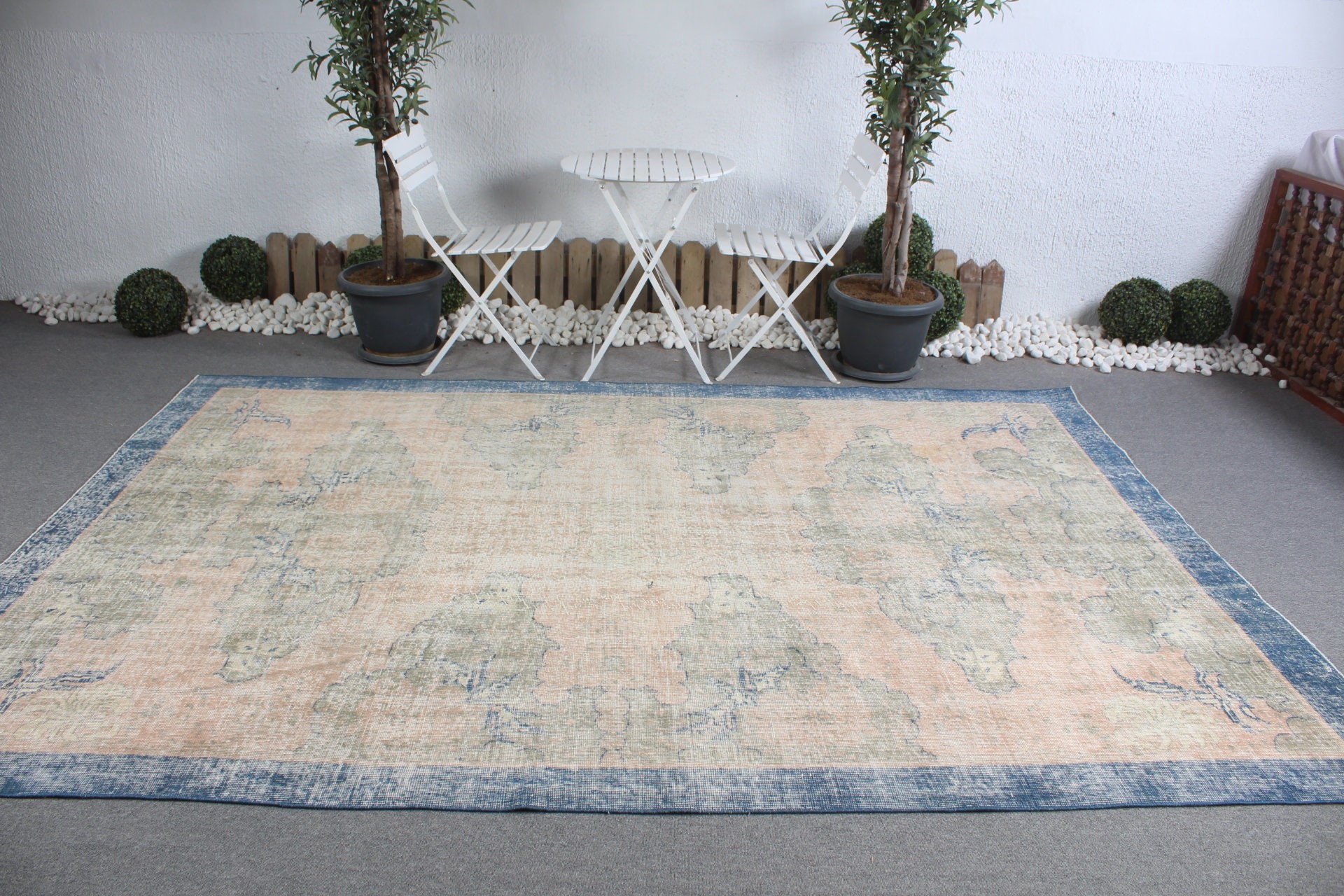 6.9x10.1 ft Large Rug, Salon Rug, Custom Rug, Bedroom Rug, Blue Oriental Rugs, Oushak Rug, Turkish Rugs, Vintage Rugs