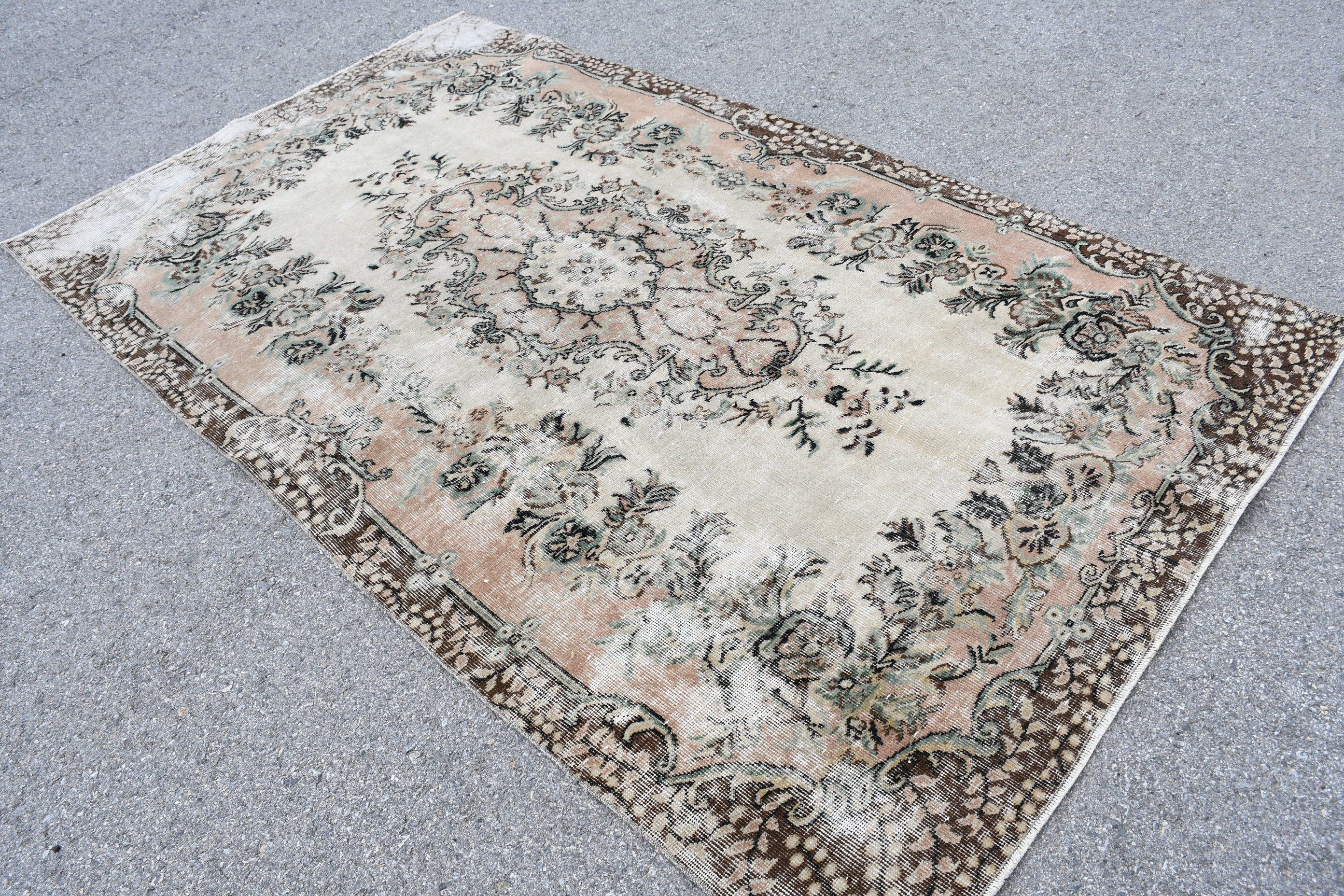 Vintage Rug, Rugs for Salon, Beige Kitchen Rugs, Floor Rug, Turkish Rug, Salon Rug, Dining Room Rug, 5.1x9 ft Large Rugs, Bedroom Rug