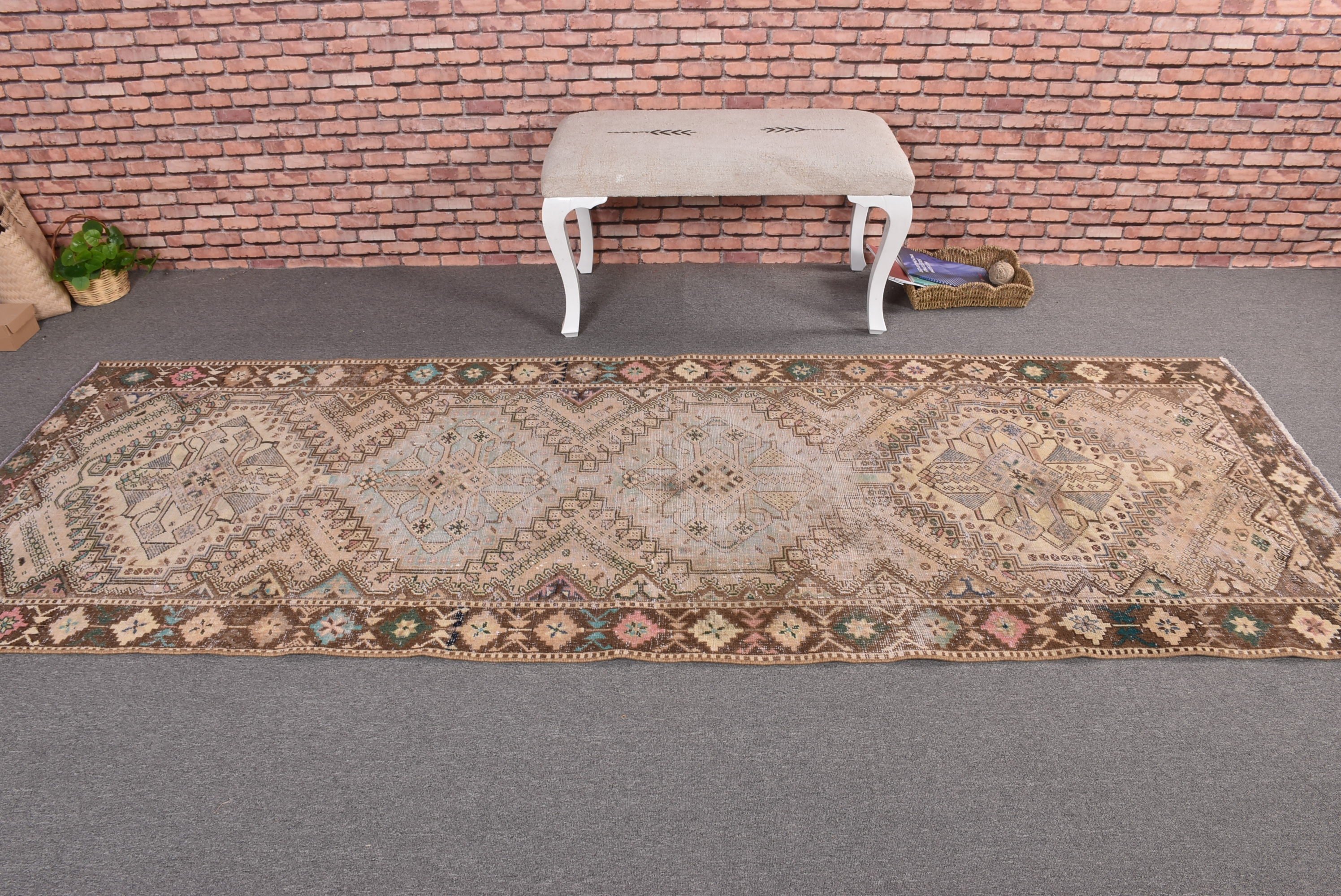 Vintage Halı, Antika Halılar, Türk Halısı, 3.5x9.7 ft Yolluk Halısı, Bej Modern Halı, Uzun Yolluk Halısı, Koridor Halıları, Soğuk Halı, Merdiven Halısı