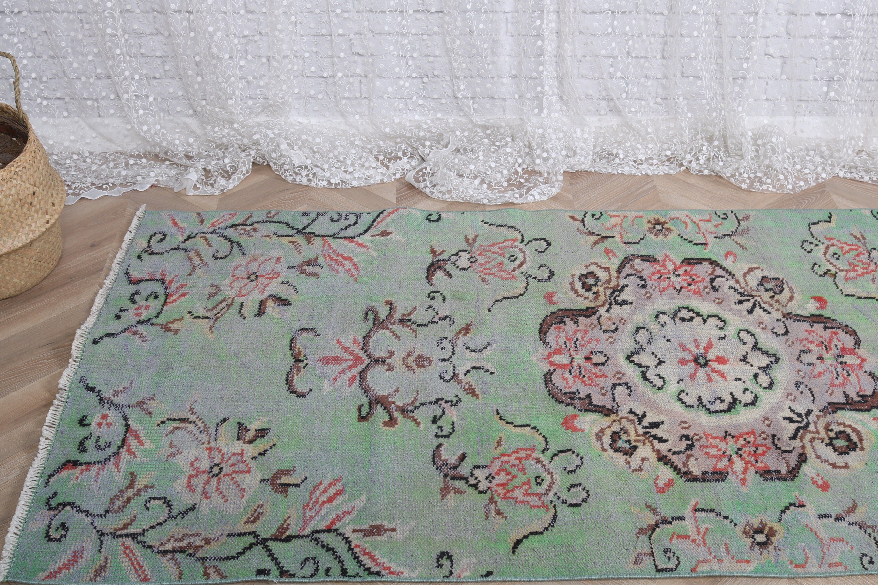 3.3x7 ft Aksan Halısı, Türk Halıları, Yatak Odası Halısı, Boho Halısı, Yeşil Boho Halısı, Dekoratif Halı, Vintage Halılar, Bohem Halıları, Vintage Vurgu Halıları