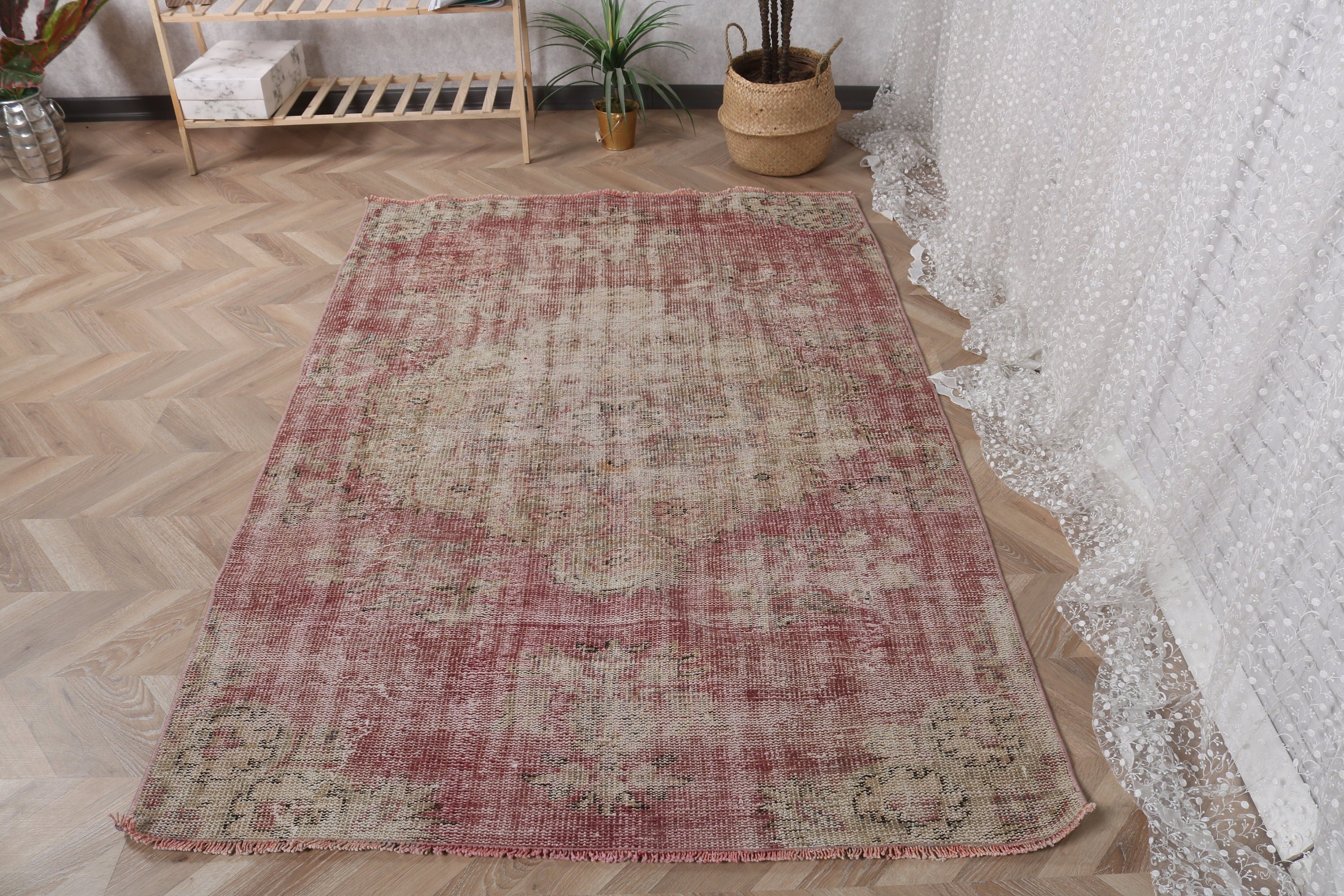 Decorative Rug, Turkish Rugs, 4.4x6.6 ft Area Rugs, Dining Room Rugs, Vintage Rug, Boho Rugs, Floor Rug, Purple Neutral Rugs, Kitchen Rug