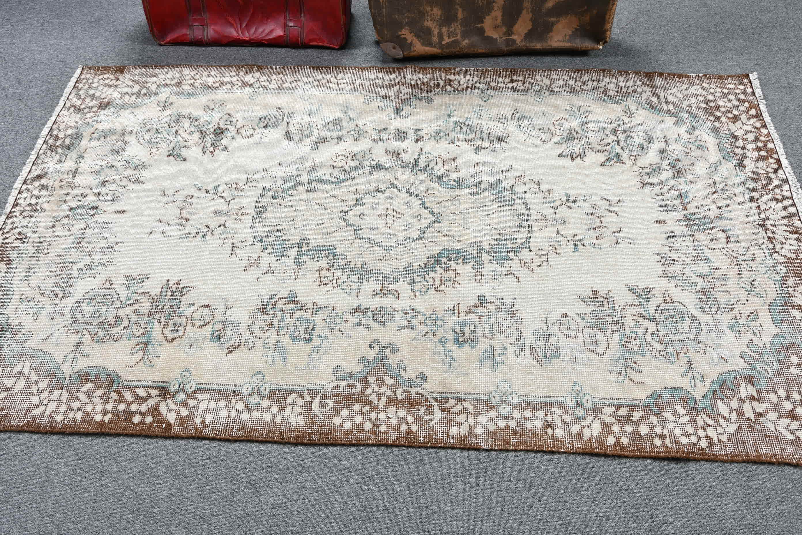 Art Rugs, Oushak Rugs, Beige Oushak Rug, Vintage Rug, Rugs for Indoor, Kitchen Rug, Wool Rug, Turkish Rugs, Floor Rugs, 3.9x6.8 ft Area Rug