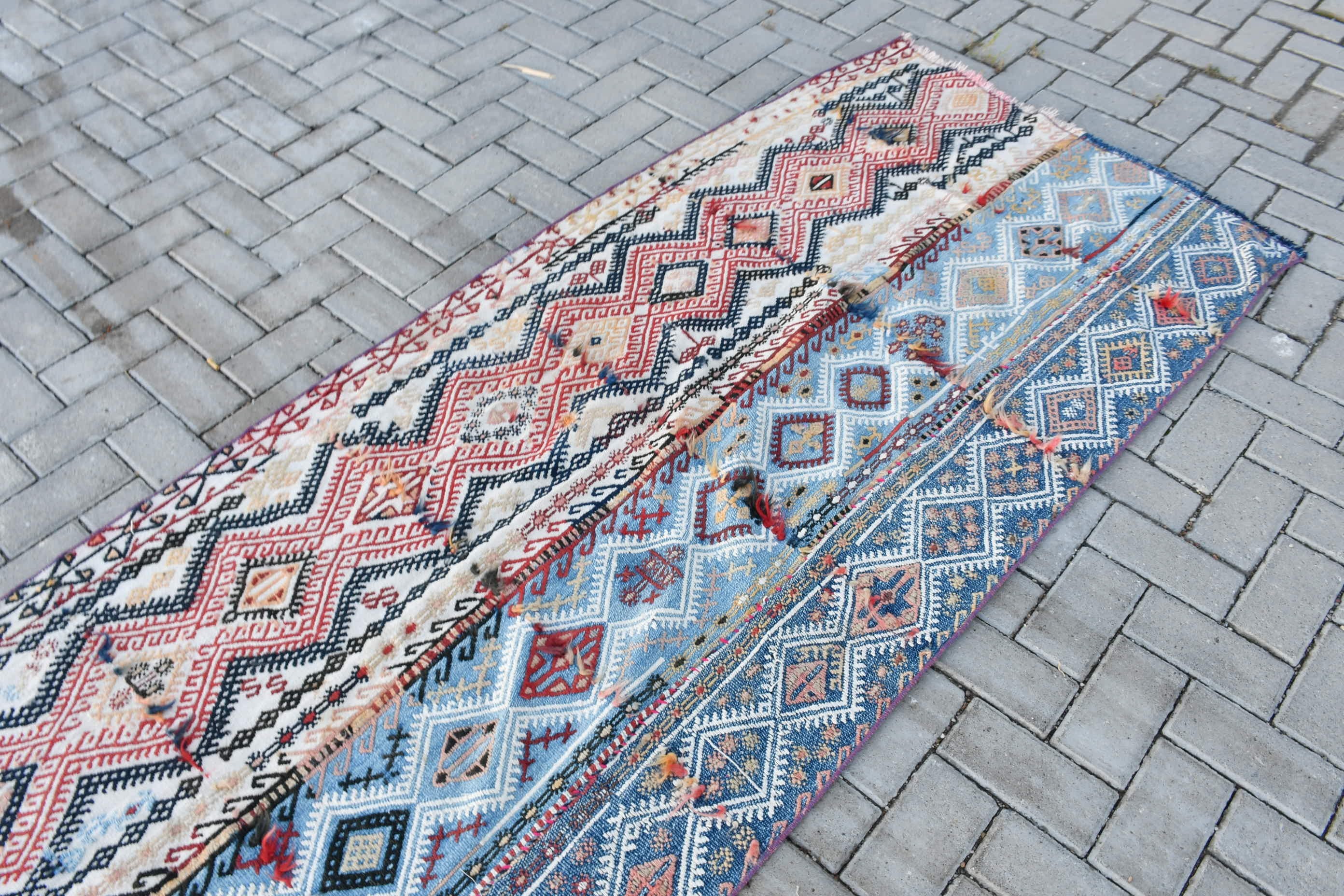 Kilim, Runner Halıları, Koridor Halısı, Mavi Yer Halısı, Türk Halıları, Antika Halı, Yatak Odası Halıları, 3.1x12.3 ft Runner Halıları, Vintage Halı