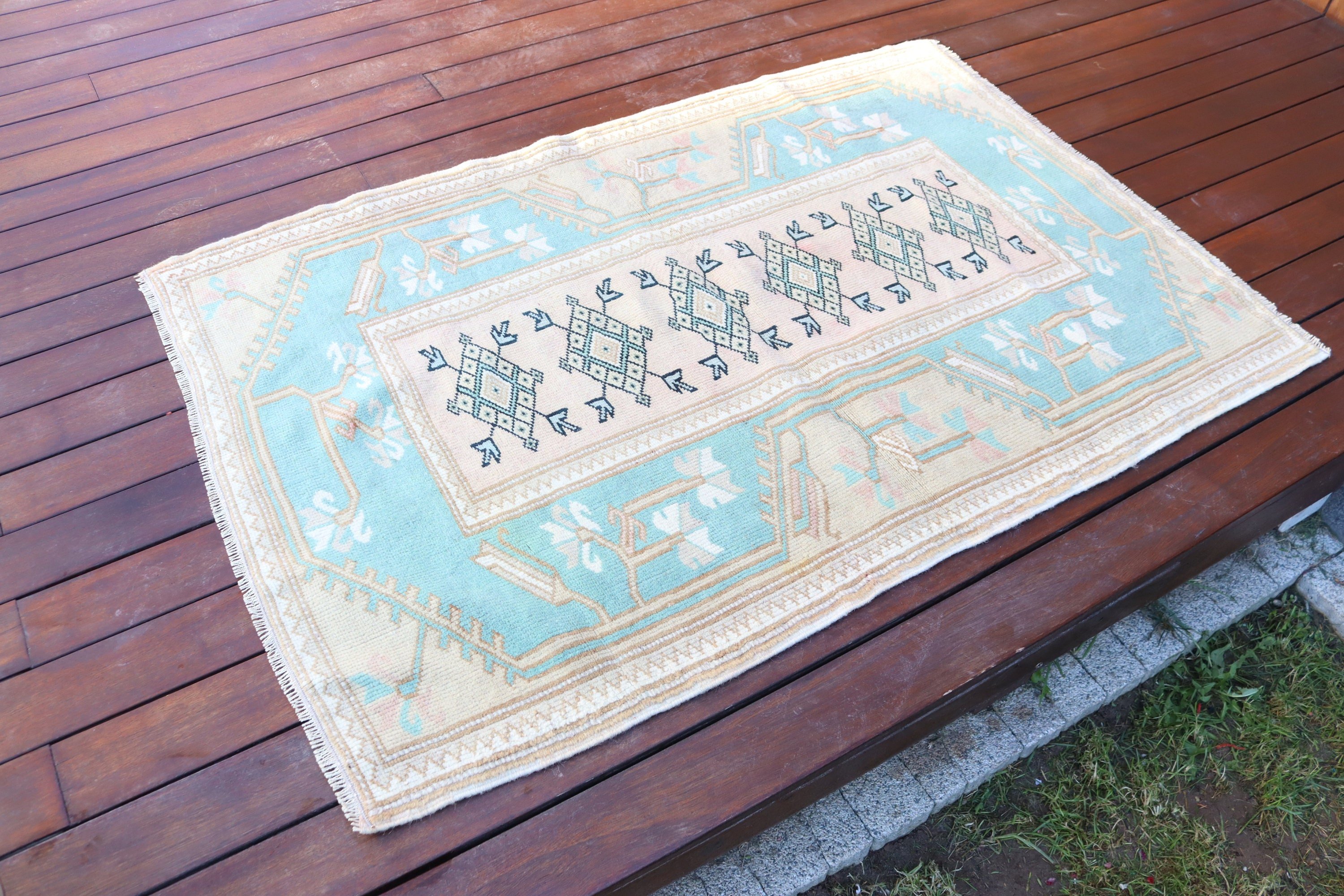 Boho Rugs, Kitchen Rug, Vintage Rug, Bedroom Rugs, Turkish Rug, 3x4.4 ft Small Rug, Beige Boho Rugs, Luxury Rug, Rugs for Door Mat