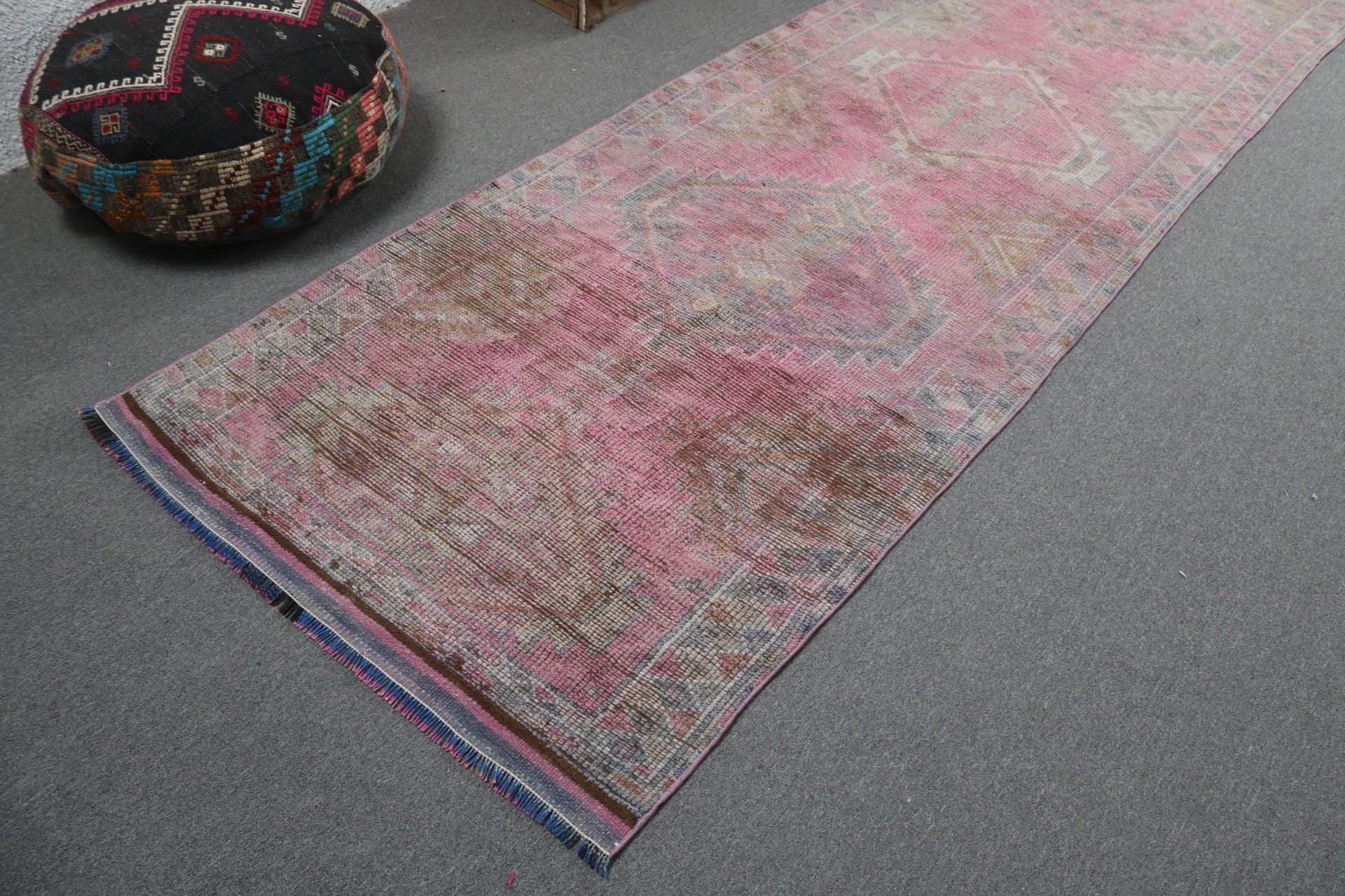 Pink Statement Rug, Flatweave Rugs, Home Decor Rugs, Beni Ourain Runner Rug, Kitchen Rug, Turkish Rugs, 3.4x13 ft Runner Rug, Vintage Rugs