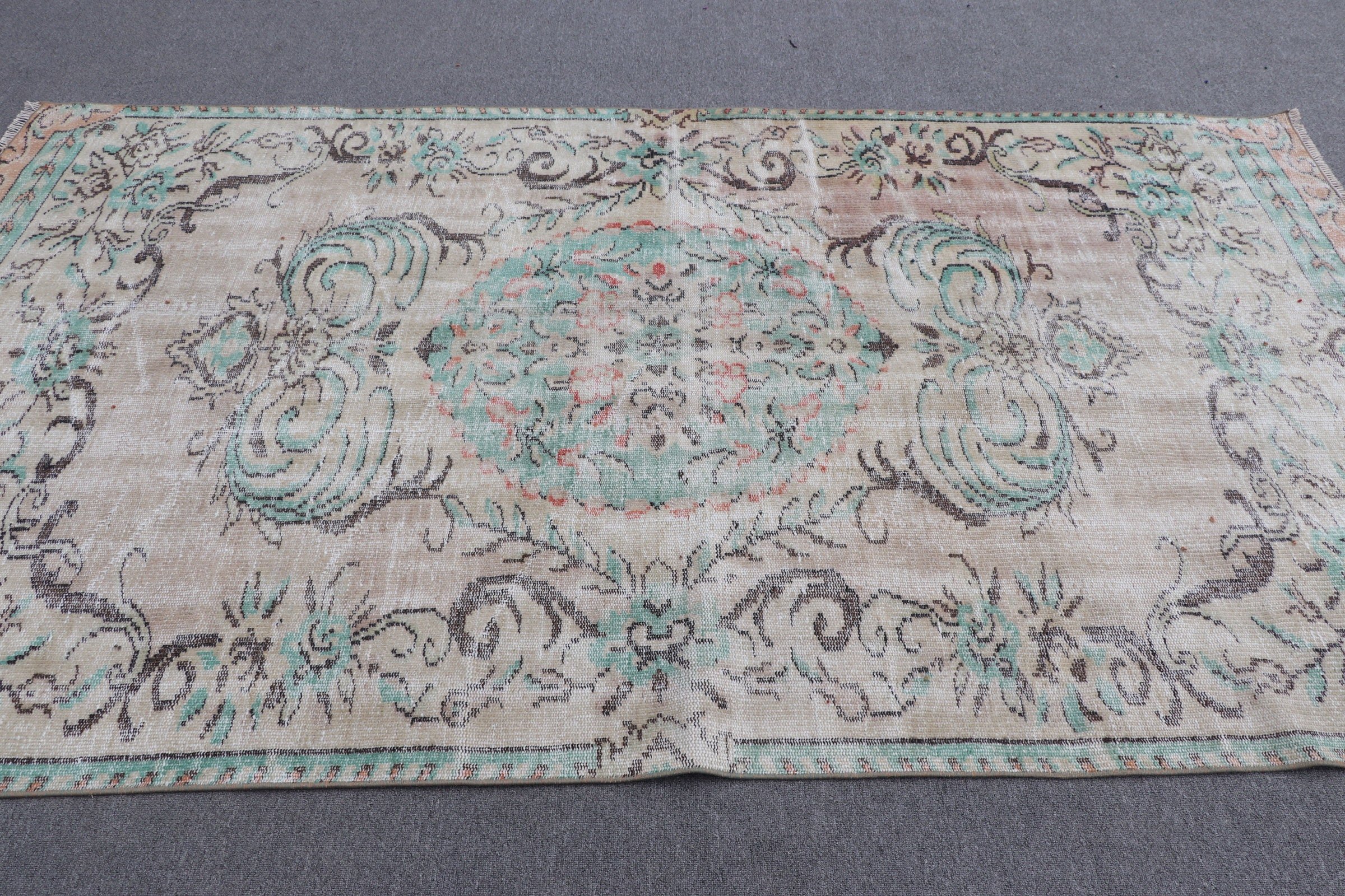 Green Home Decor Rugs, Bright Rug, Living Room Rug, Vintage Rugs, Turkish Rug, 5.2x9.2 ft Large Rug, Salon Rugs, Moroccan Rug