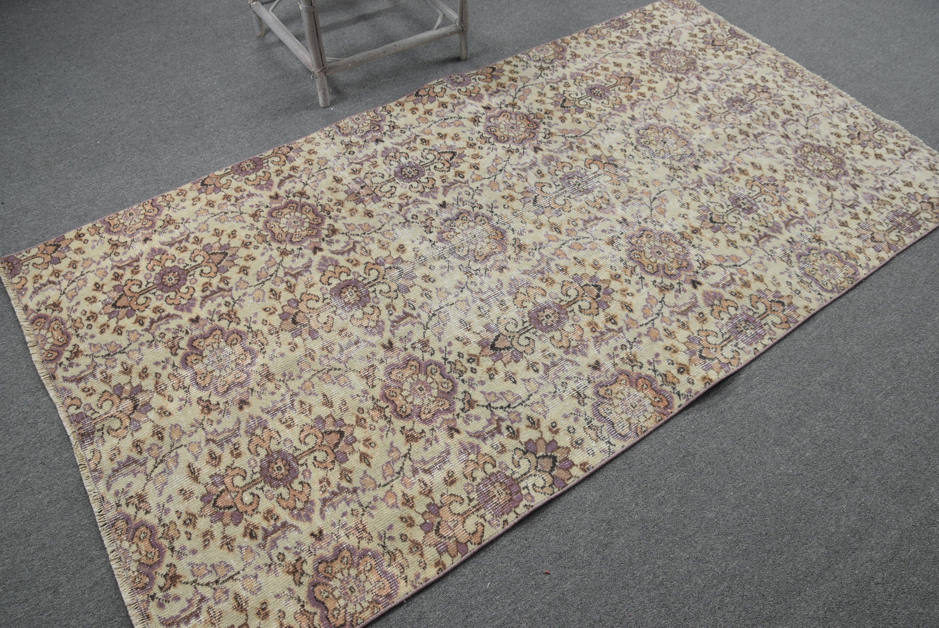 Beige Wool Rug, Art Rug, Bedroom Rug, 3.9x7.4 ft Area Rug, Home Decor Rug, Vintage Decor Rugs, Vintage Rug, Turkish Rugs, Rugs for Kitchen