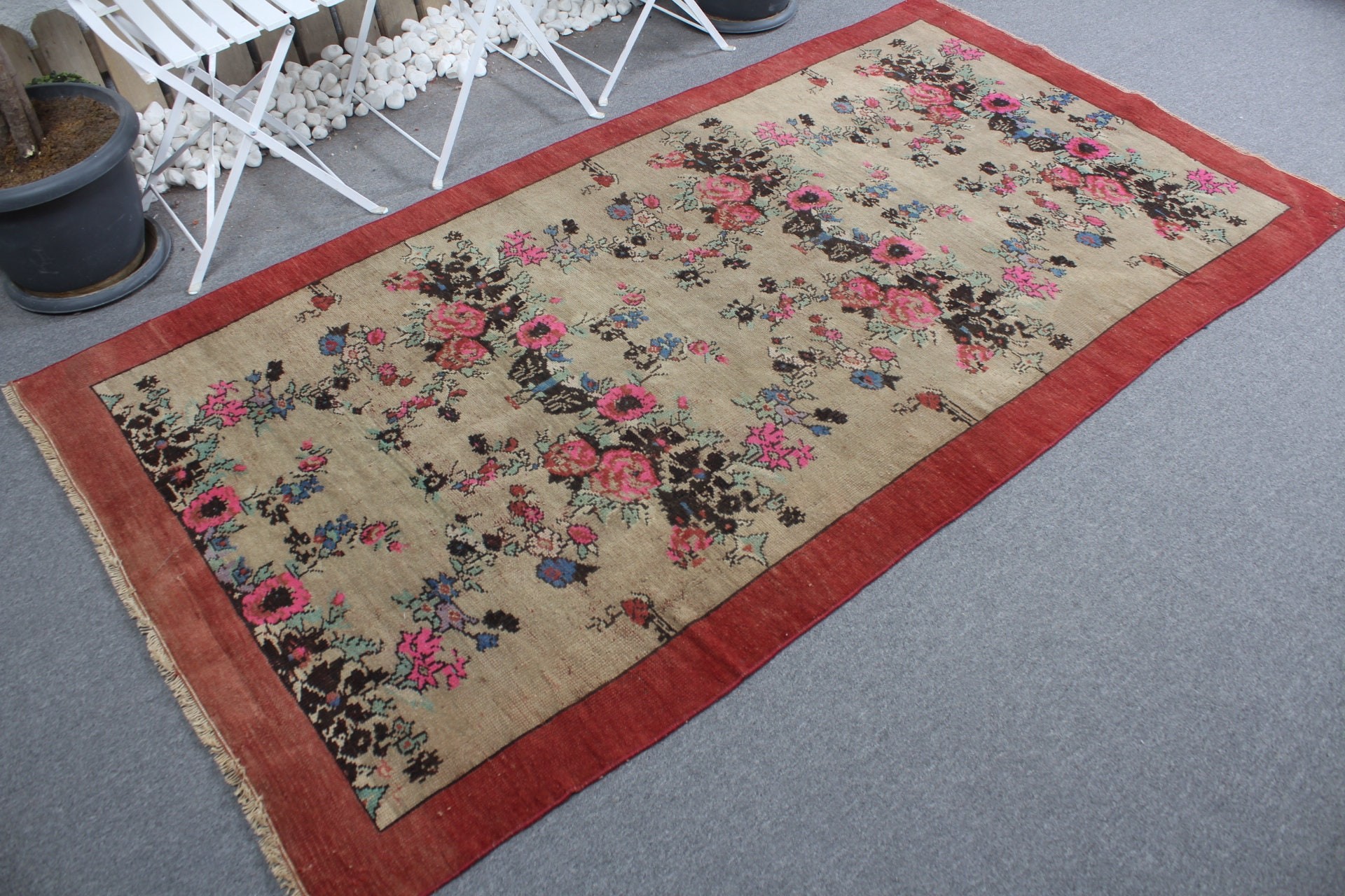 Nursery Rug, Turkish Rug, Eclectic Rug, Home Decor Rug, Vintage Rug, 4.3x8 ft Area Rug, Beige Home Decor Rug, Bedroom Rug, Living Room Rugs