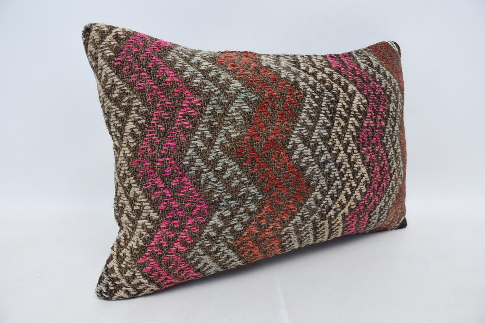 Turkish Pillow, Boho Throw Cushion Case, Sofa Cushion Case, 16"x24" Red Cushion Cover, Throw Kilim Pillow, Vintage Kilim Pillow