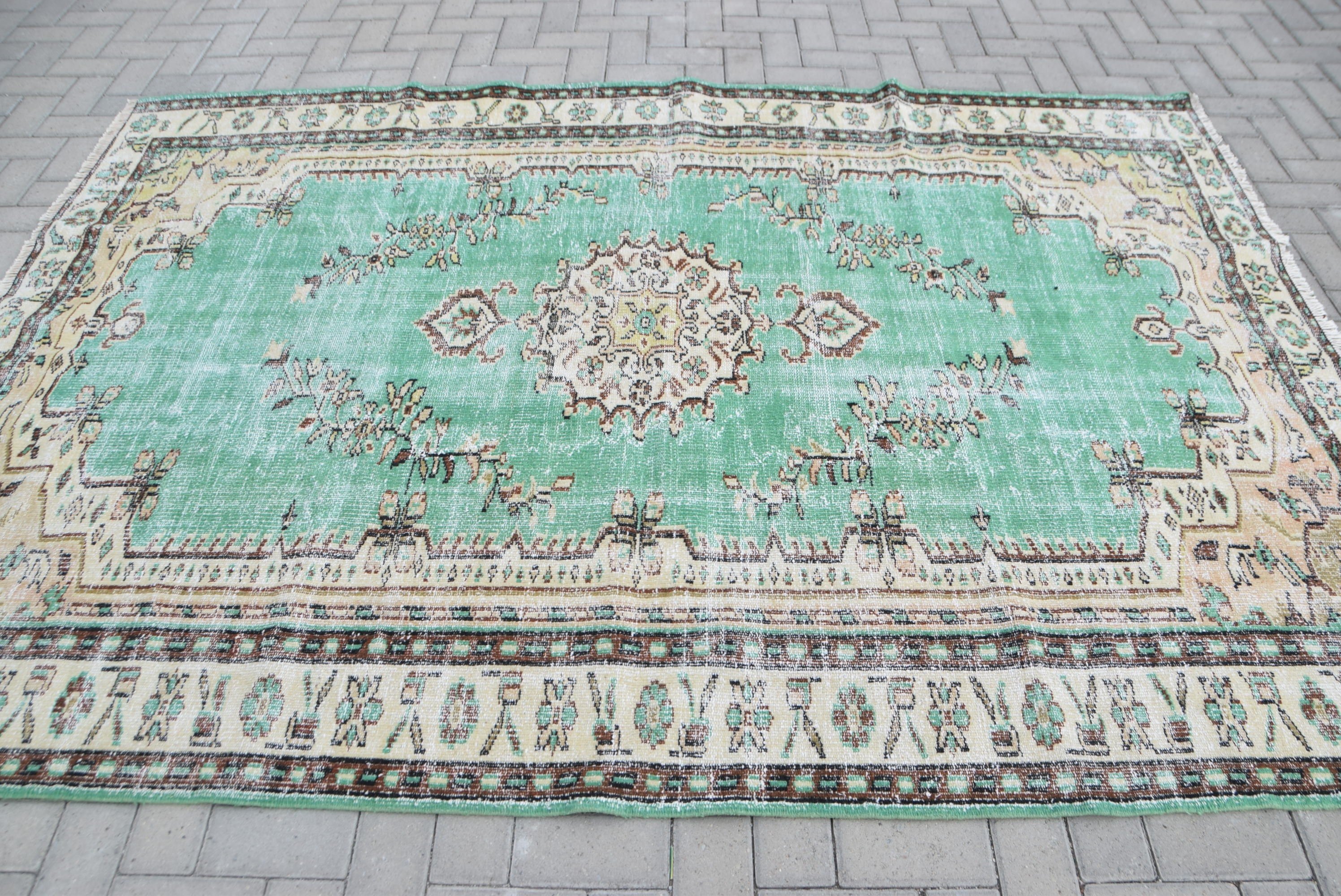 Living Room Rugs, Beige Home Decor Rugs, Turkish Rug, Wool Rug, Salon Rug, 6.3x8.9 ft Large Rug, Vintage Rug, Natural Rugs