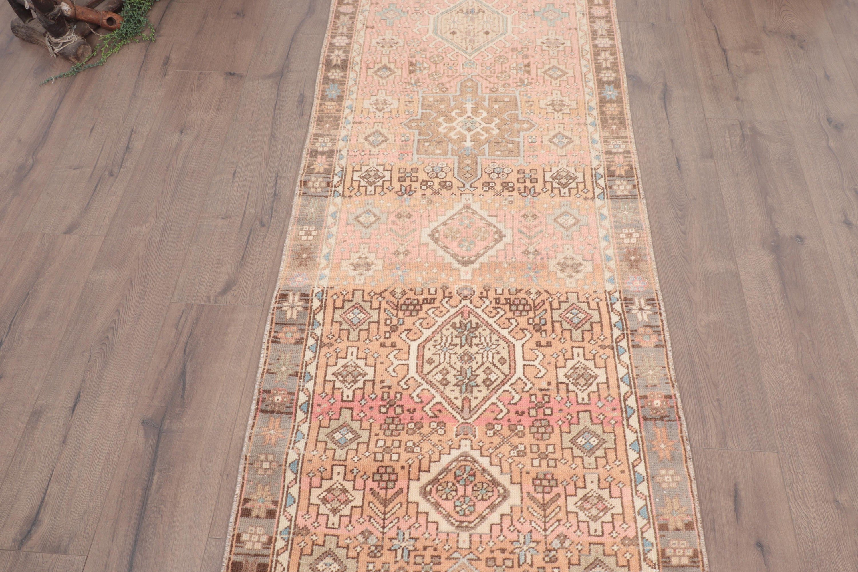 Vintage Halı, 2.6x9.5 ft Runner Halıları, Vintage Runner Halıları, Etnik Halı, Bej İfade Halıları, Türk Halıları, Mutfak Halısı, Nötr Halı