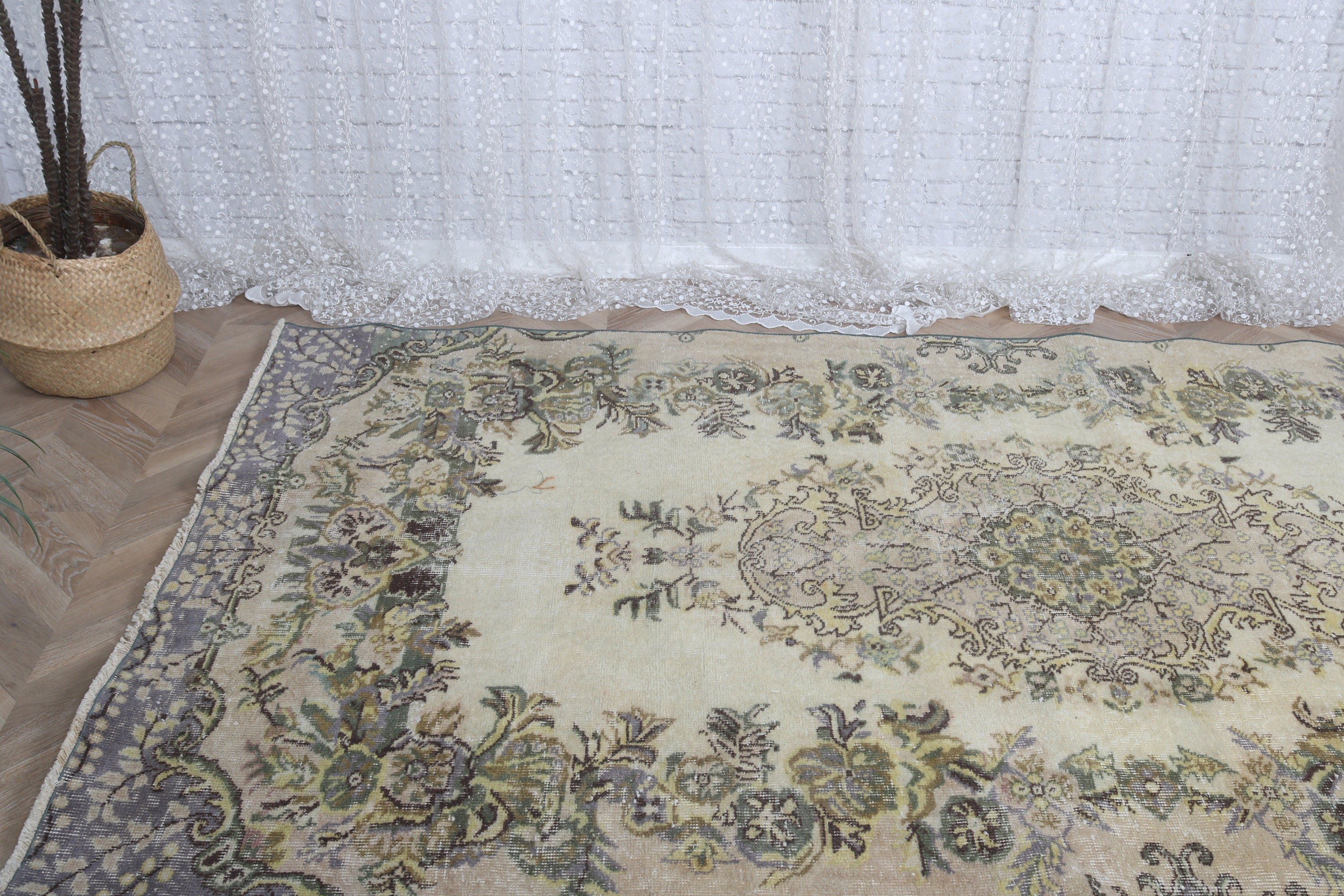 Türk Halısı, Sarı Geometrik Halı, 4.6x9 ft Büyük Halılar, Yün Halılar, Salon Halısı, Oryantal Halı, Yatak Odası Halıları, Vintage Halı, Yatak Odası Halıları