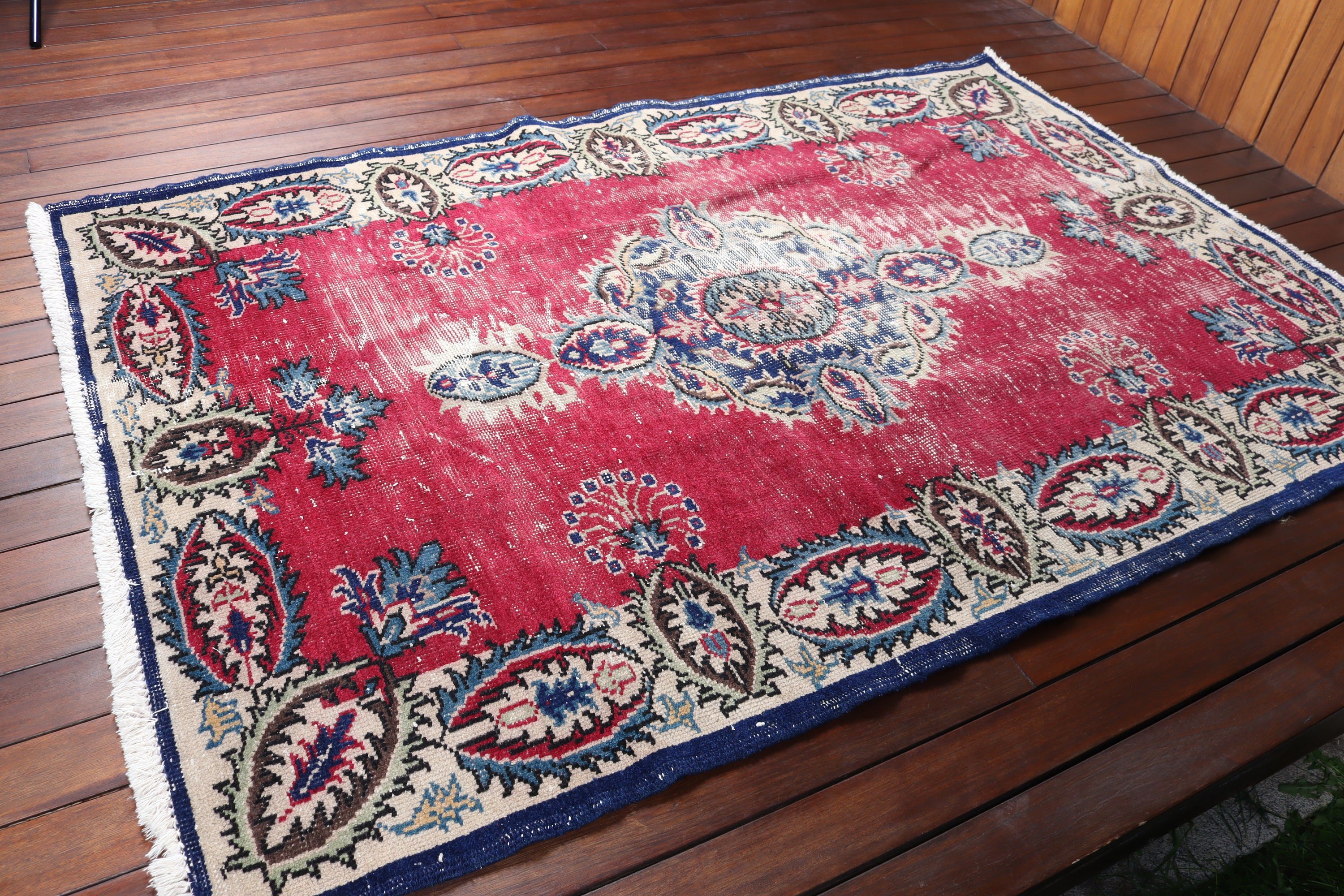 Vintage Halı, Oushak Bölge Halıları, Vintage Alan Halıları, Organik Halılar, 4,5x6,9 ft Alan Halıları, Kırmızı Fas Halısı, Lüks Halılar, Türk Halıları, Boho Halı